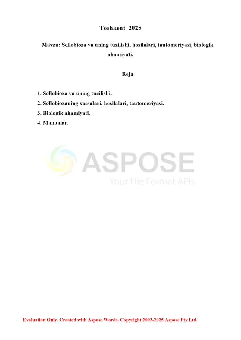 7. Sellobioza va uning tuzilishi, hosilalari, tautomeriyasi, biologik ahamiyati. Referat 9 bet 2