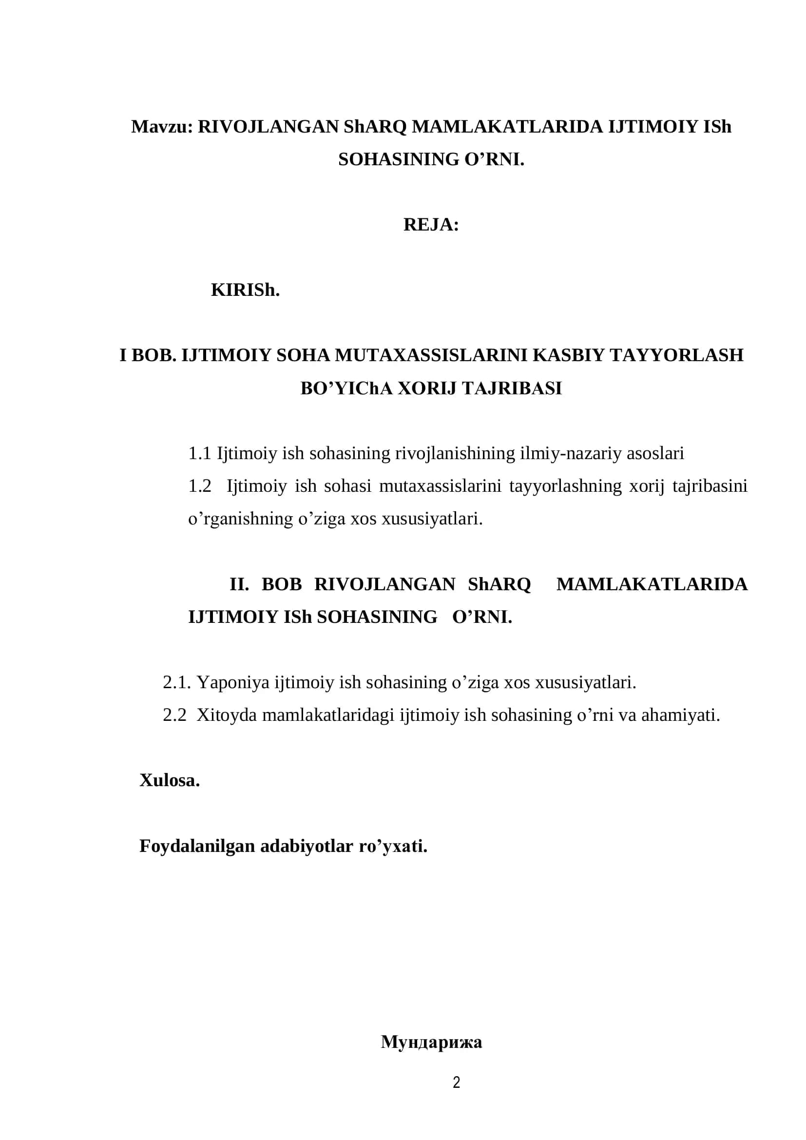 RIVOJLANGAN ShARQ MAMLAKATLARIDA IJTIMOIY ISh 2
