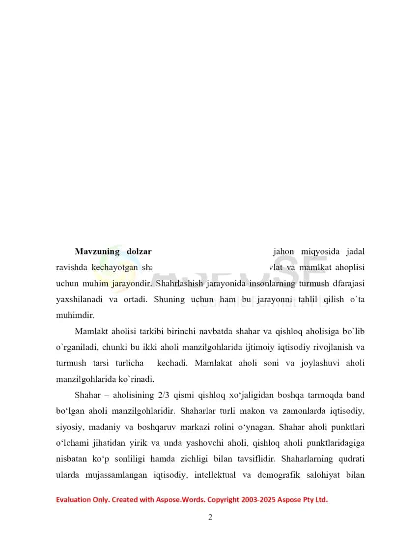 Oʻzbekiston aholisining demografik rivojlanishida hudud omili 2