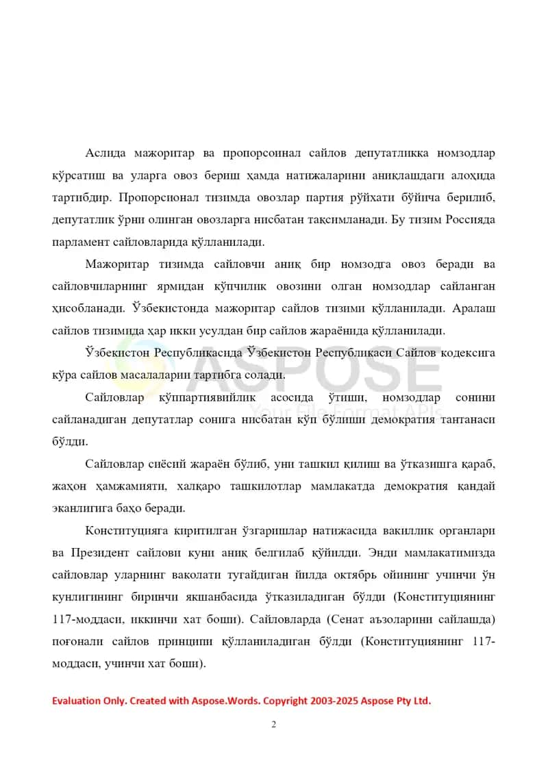 Ўзбекистон Республикасининг сайлов тизими 2