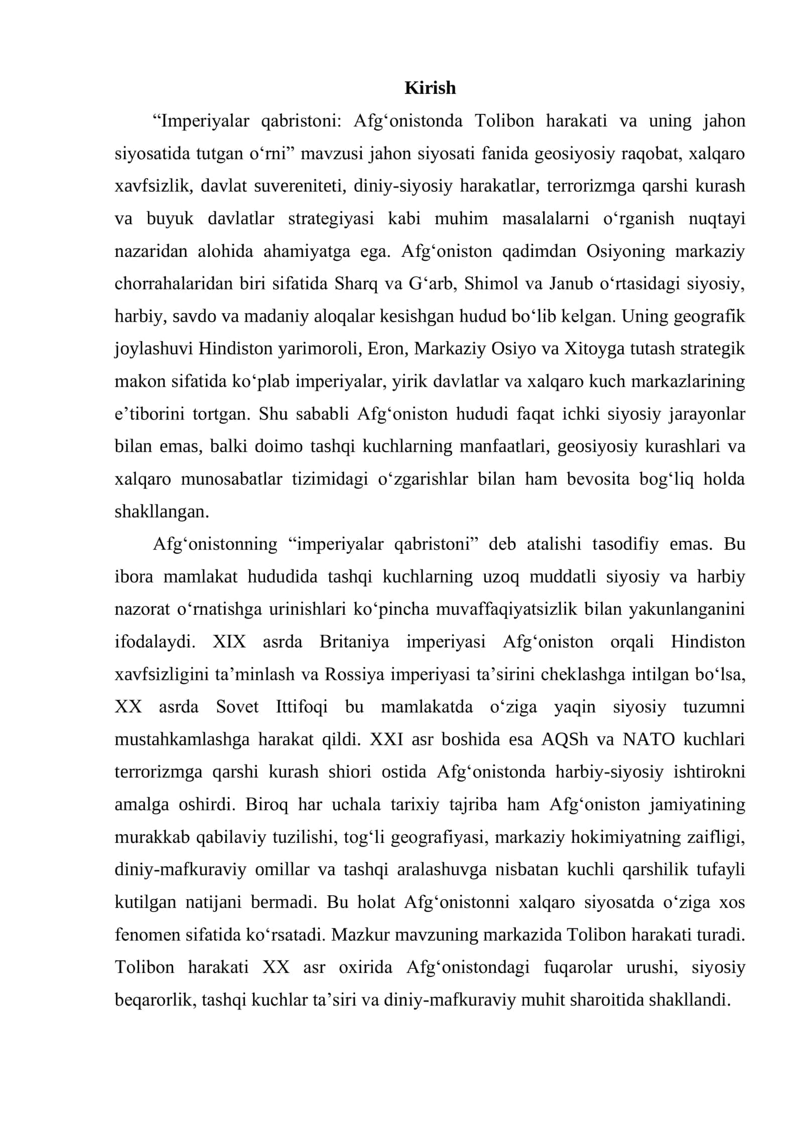 IMPERIYALAR QABRISTONI (AFGʻONISTONDA TOLIBON HARAKATI VA UNI JAXON SIYOSATIDA TUTGAN 2