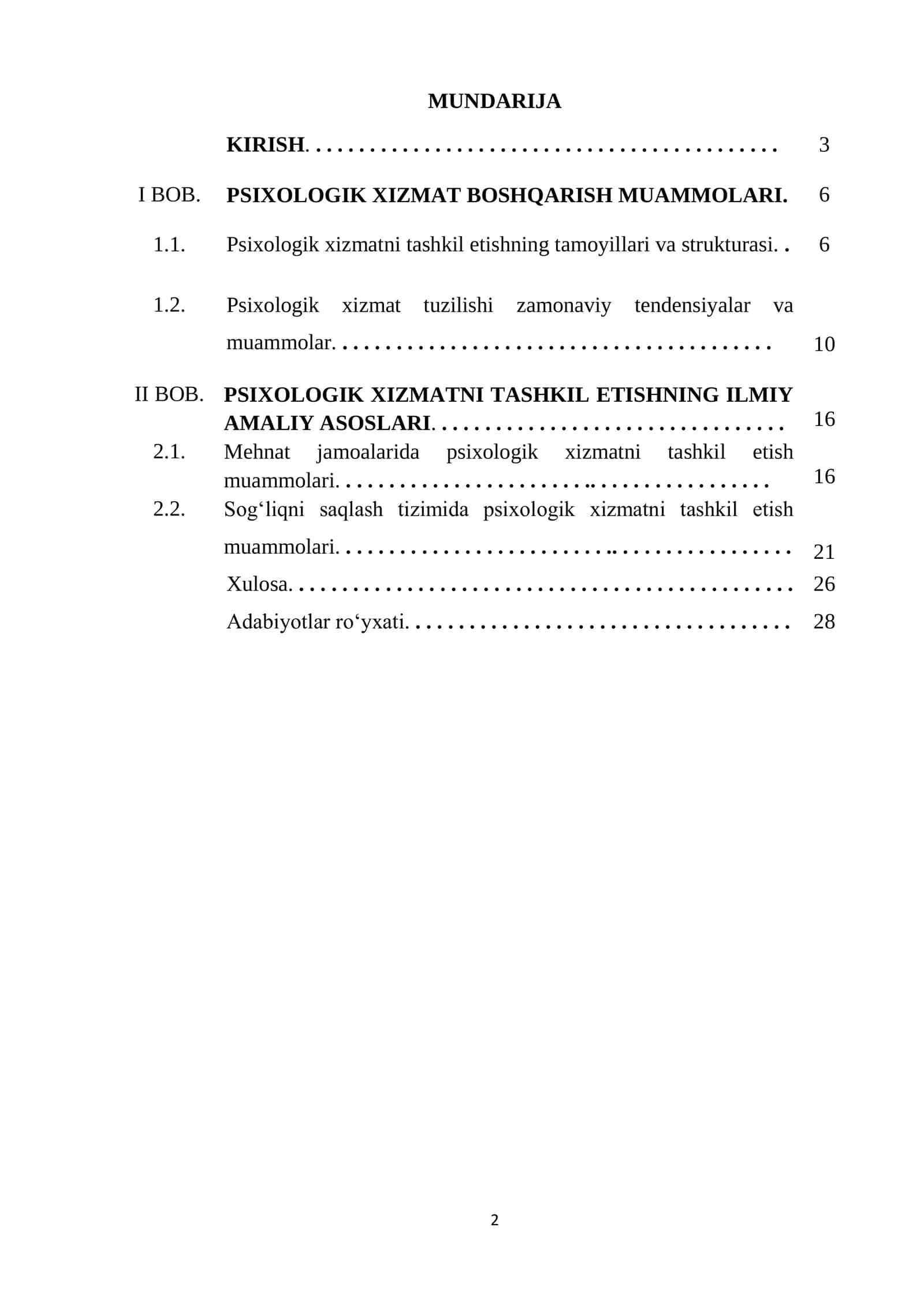 Psixologik xizmat tuzilishi va unu boshqarish 2