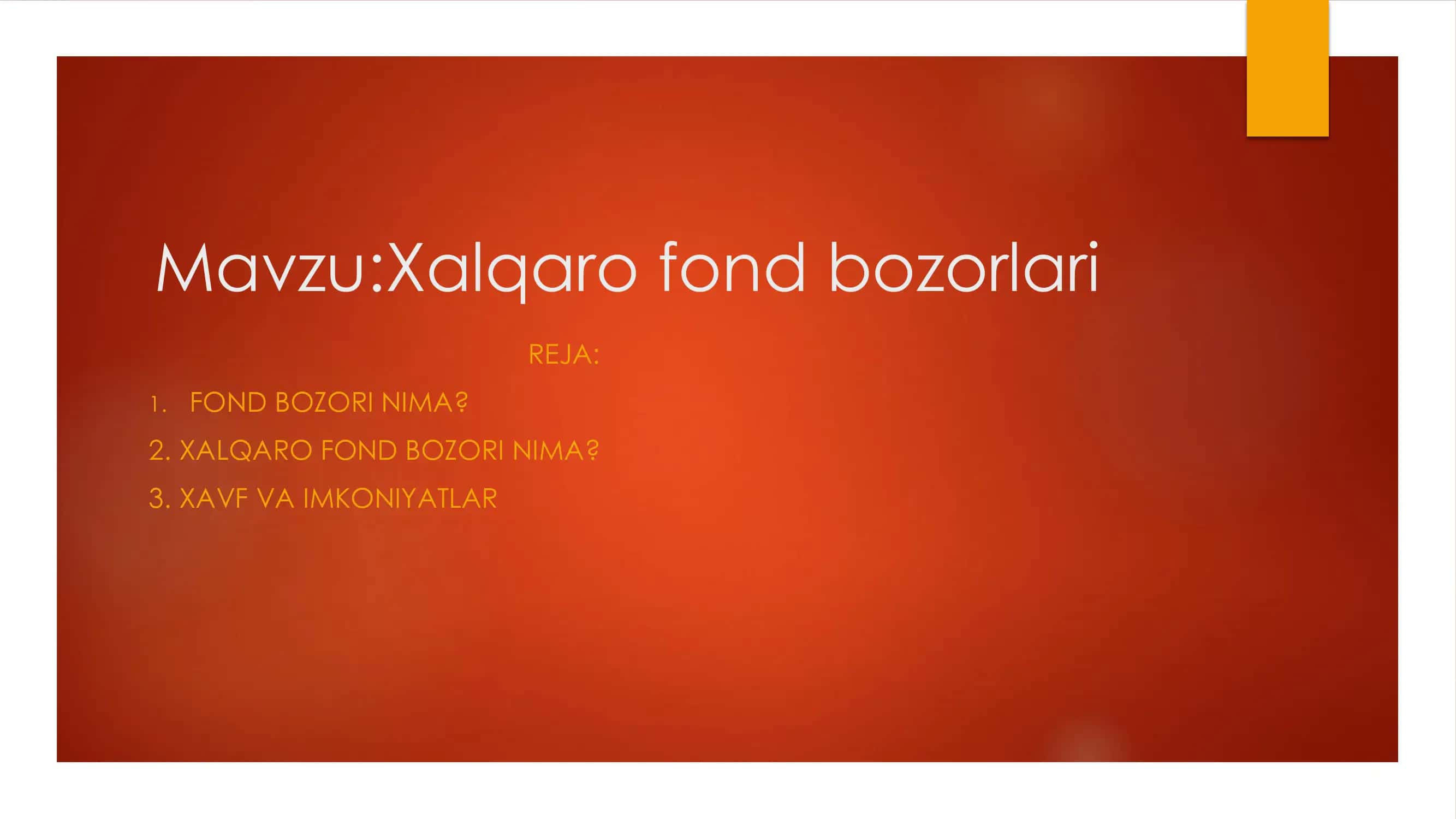 XALQARO MOLIYA fanidan TAQDIMOT 2