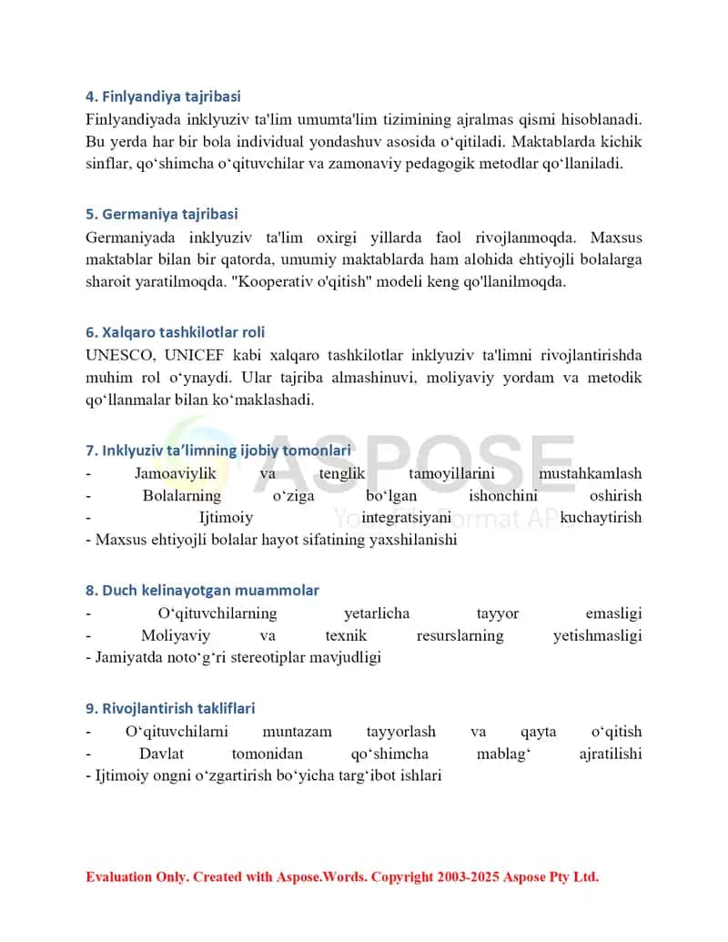Chet elda alohida yordamga muhtoj bolalarning inklyuziv ta'limi 2