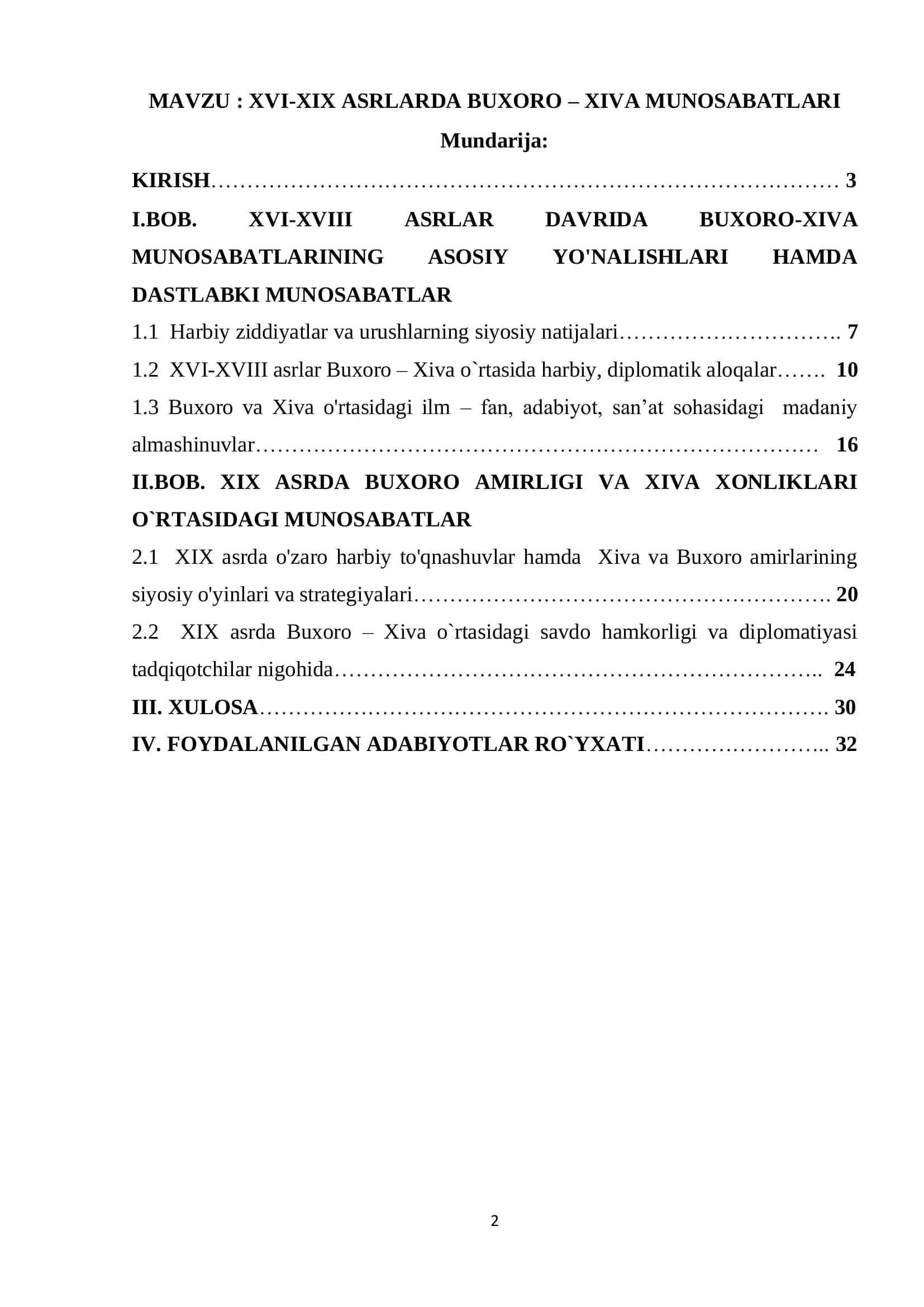XVI-XIX ASRLARDA BUXORO – XIVA MUNOSABATLARI 2