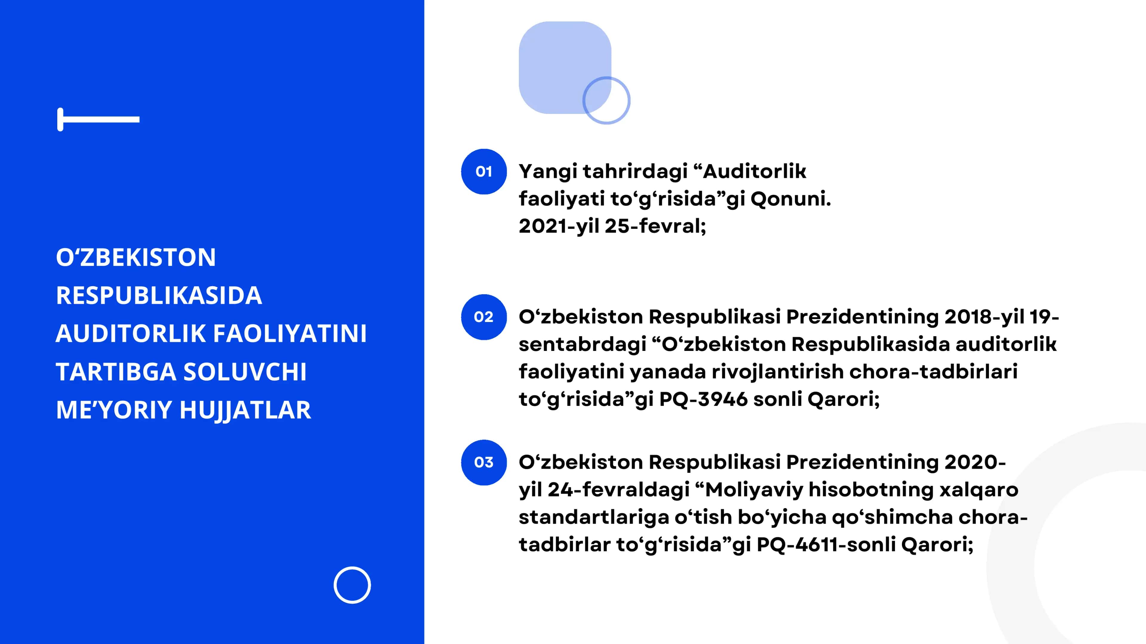 Oʻzbekistonda auditorlik faoliyatini normativ - huquqiy tartibga solish tizimi 2