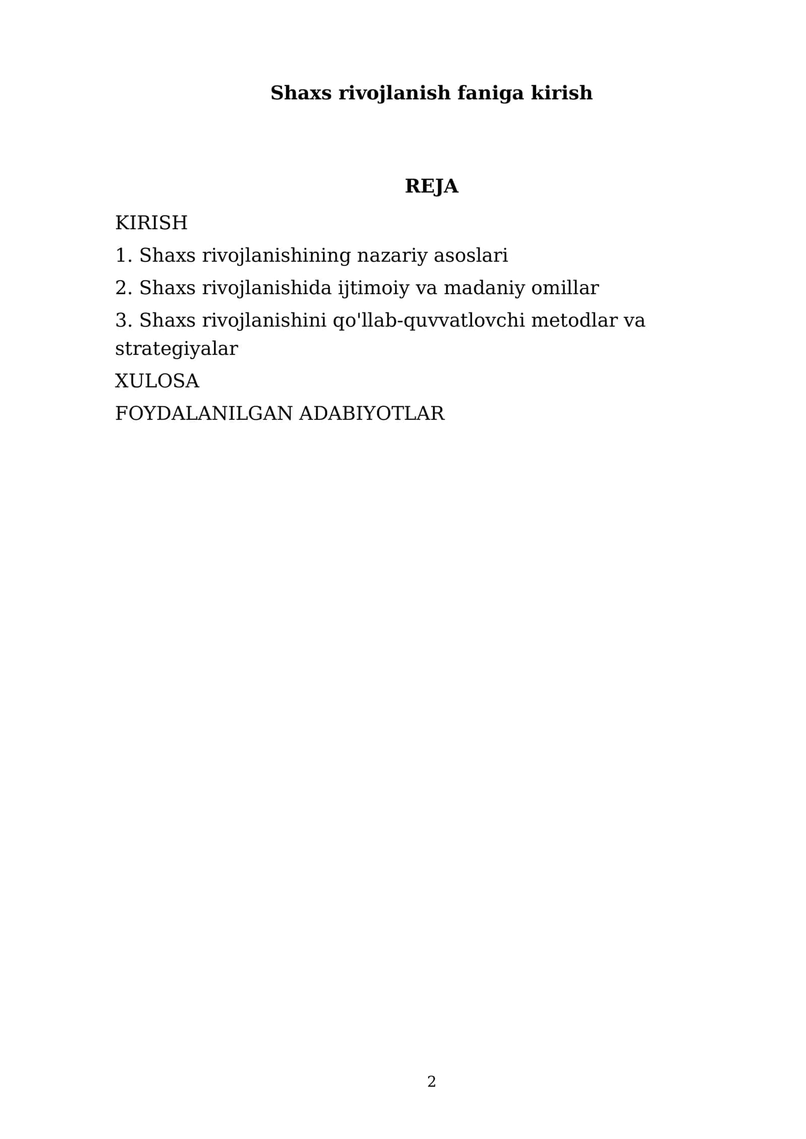 Shaxs rivojlanish faniga kirish 2