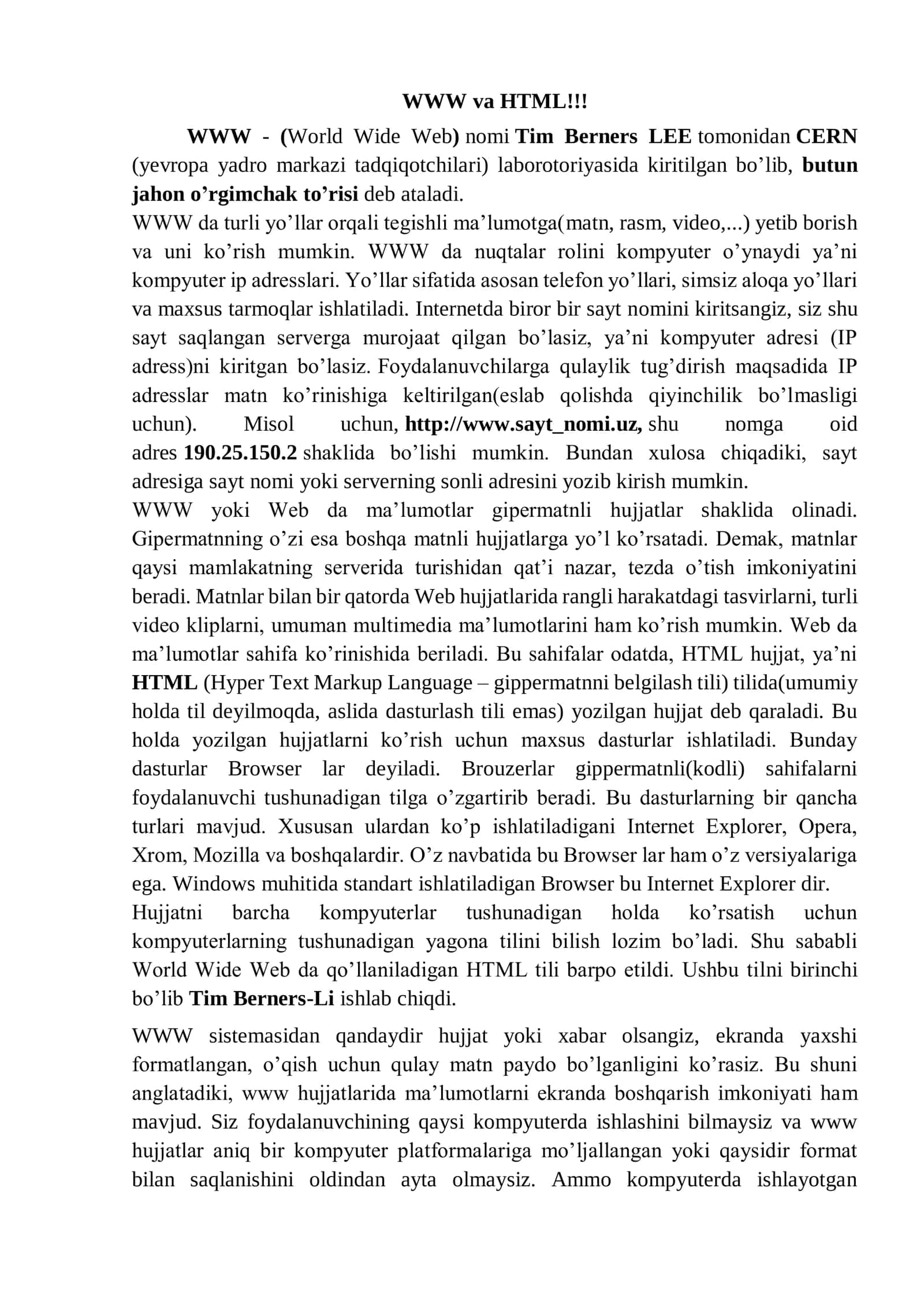 WWW va HTML 2