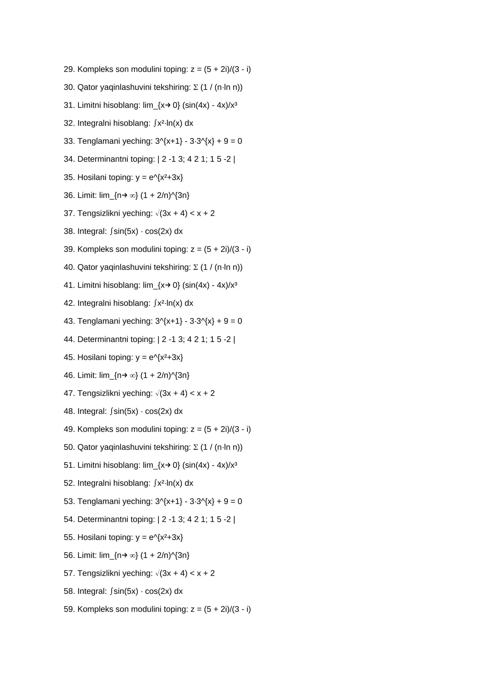 Matematika testlar murakkab 2