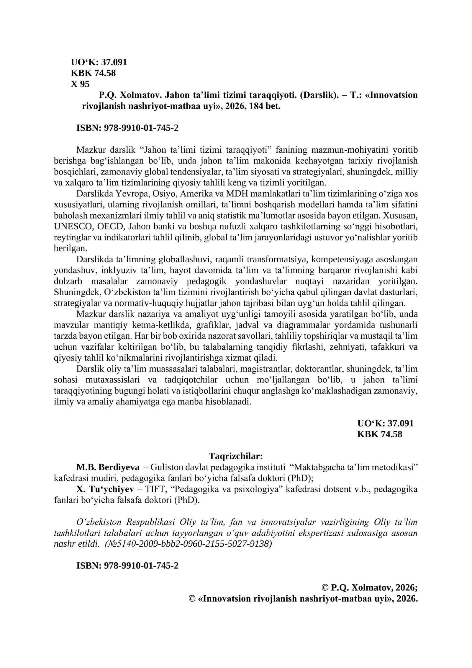 Jahon ta'limi tizimi taraqqiyoti darslik 2