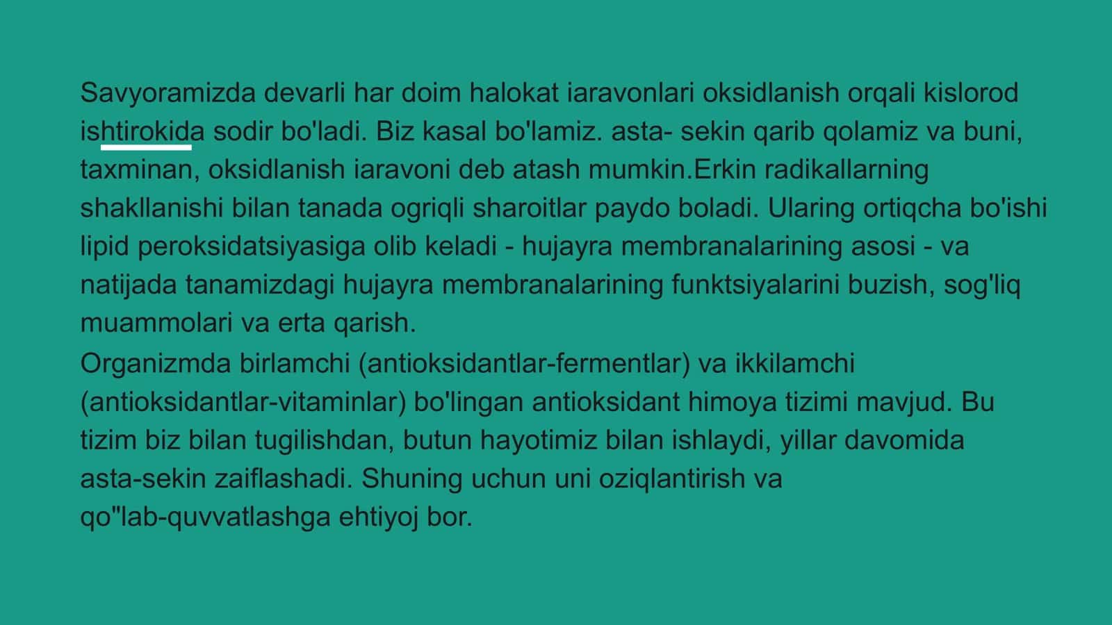 Antioksidantlar, ularning tibbiyotda qo‘llanilishi 2