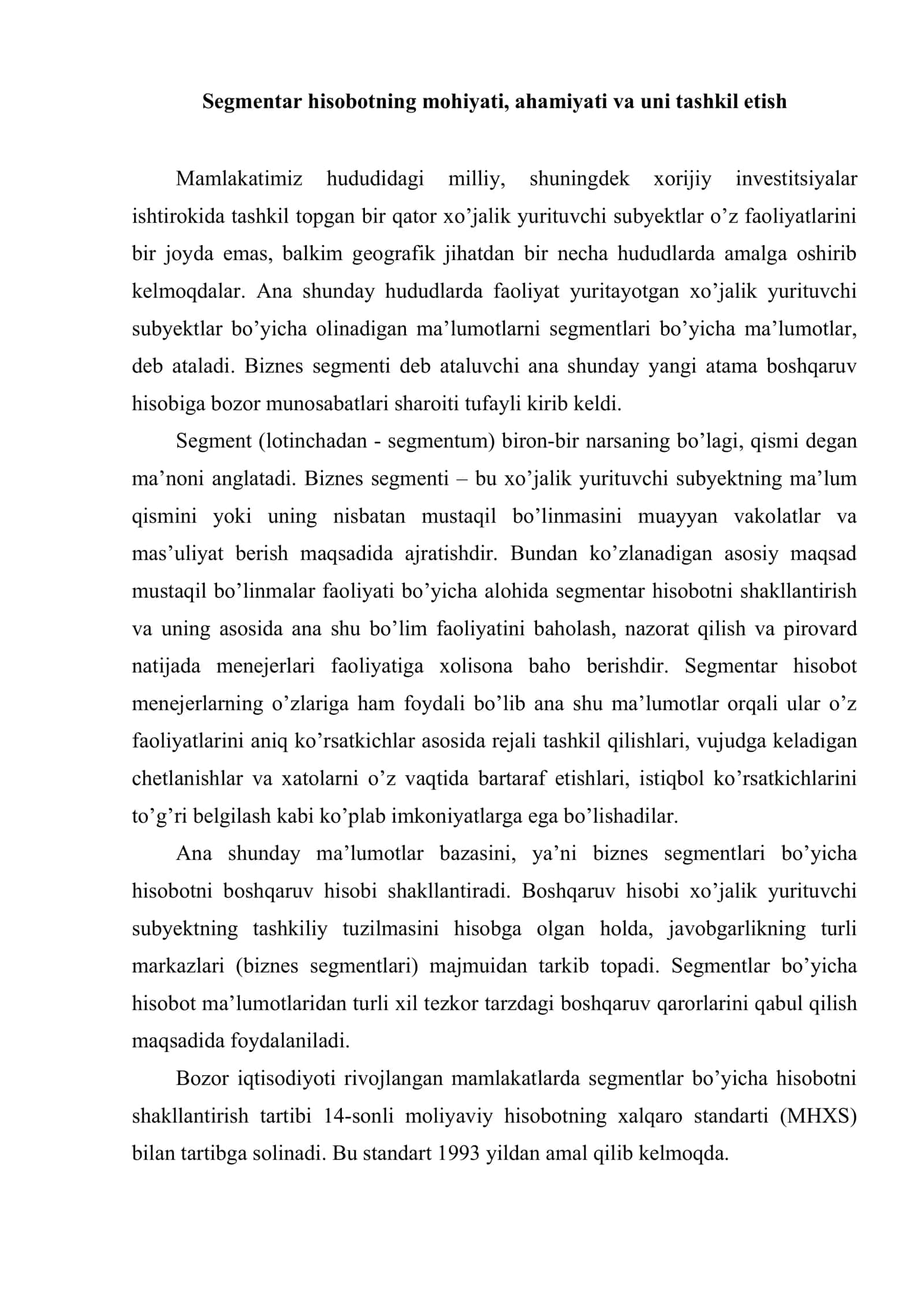Xo’jalik yurituvchi subyektning segmentar hisoboti 2