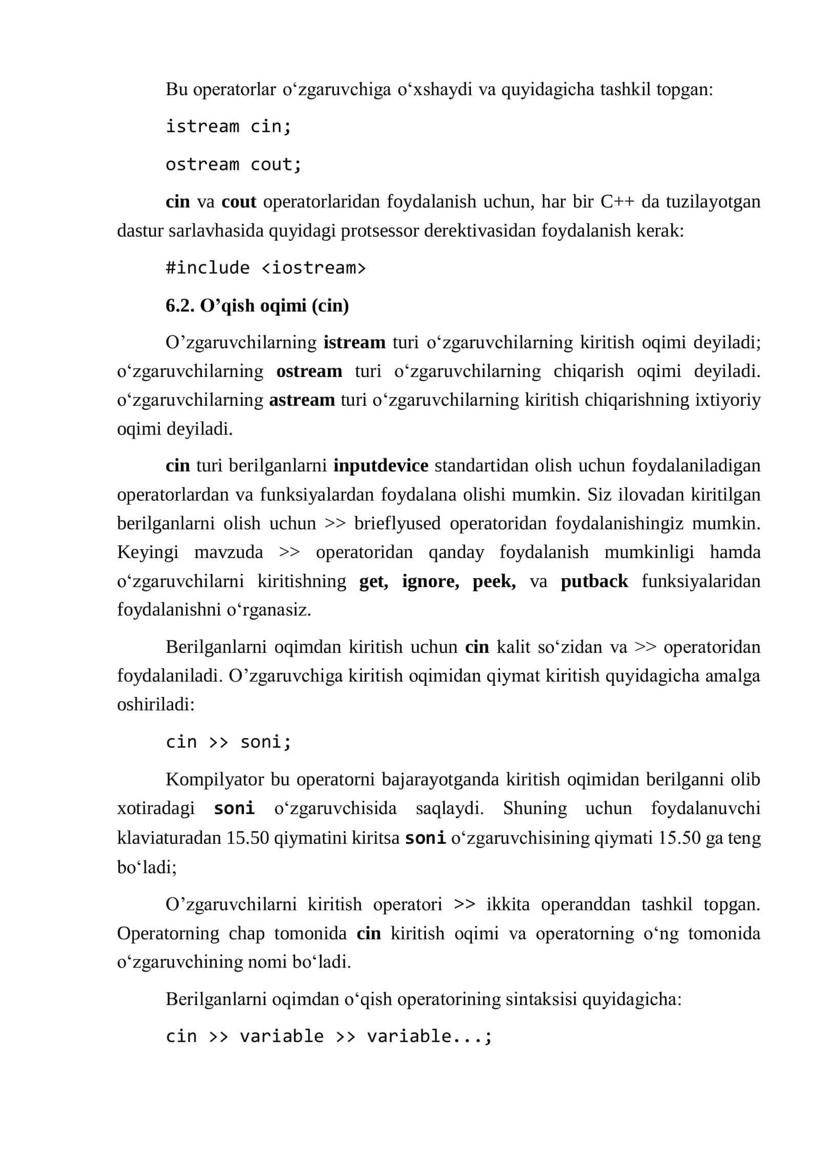 O'qish-yozish oqimlari (cin, cout) 2