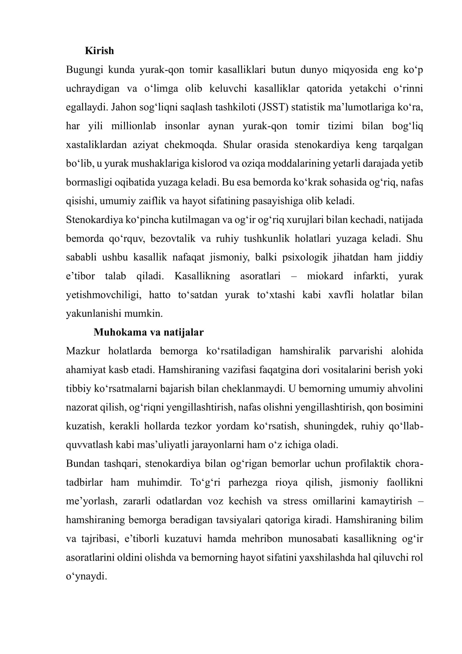 YURAK QON TOMIR KASALIKLARIDA HAMSHIRA PARVARISHI 2