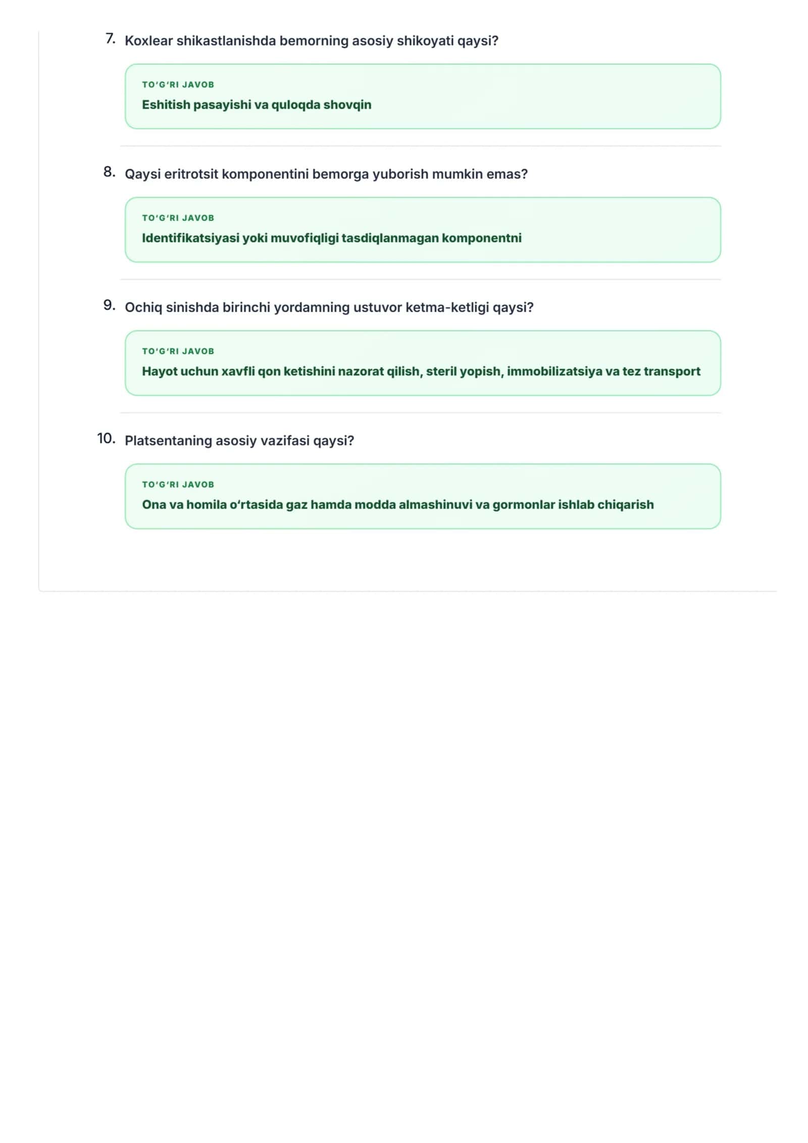 Argos test javoblar (Vrachlar testi) 2