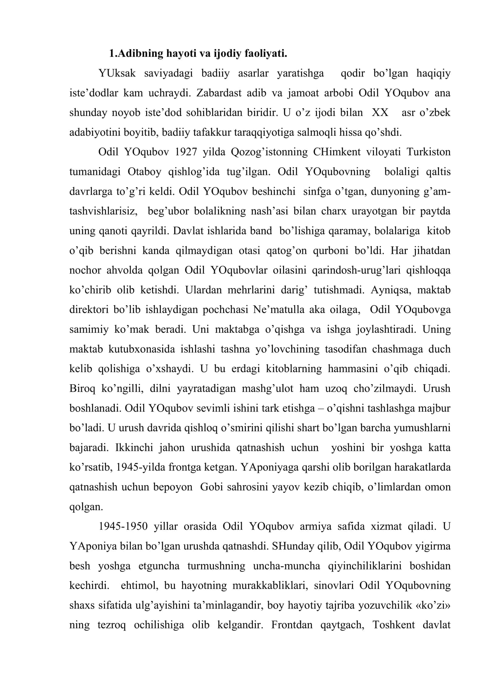 Odil Yoqubov – serqirra ijodkor 2