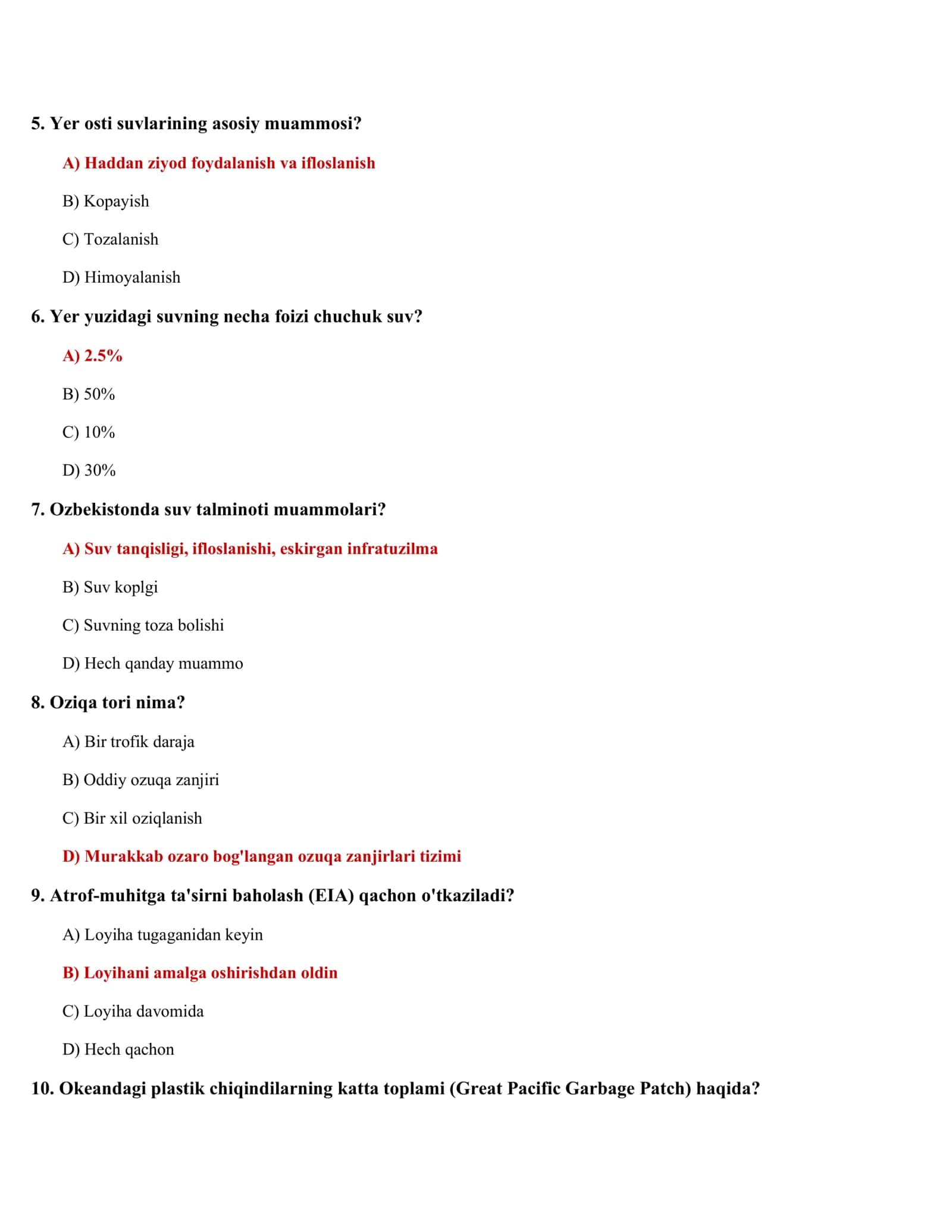 EKOLOGIYA FANIDAN TESTLAR (500 ta) 2