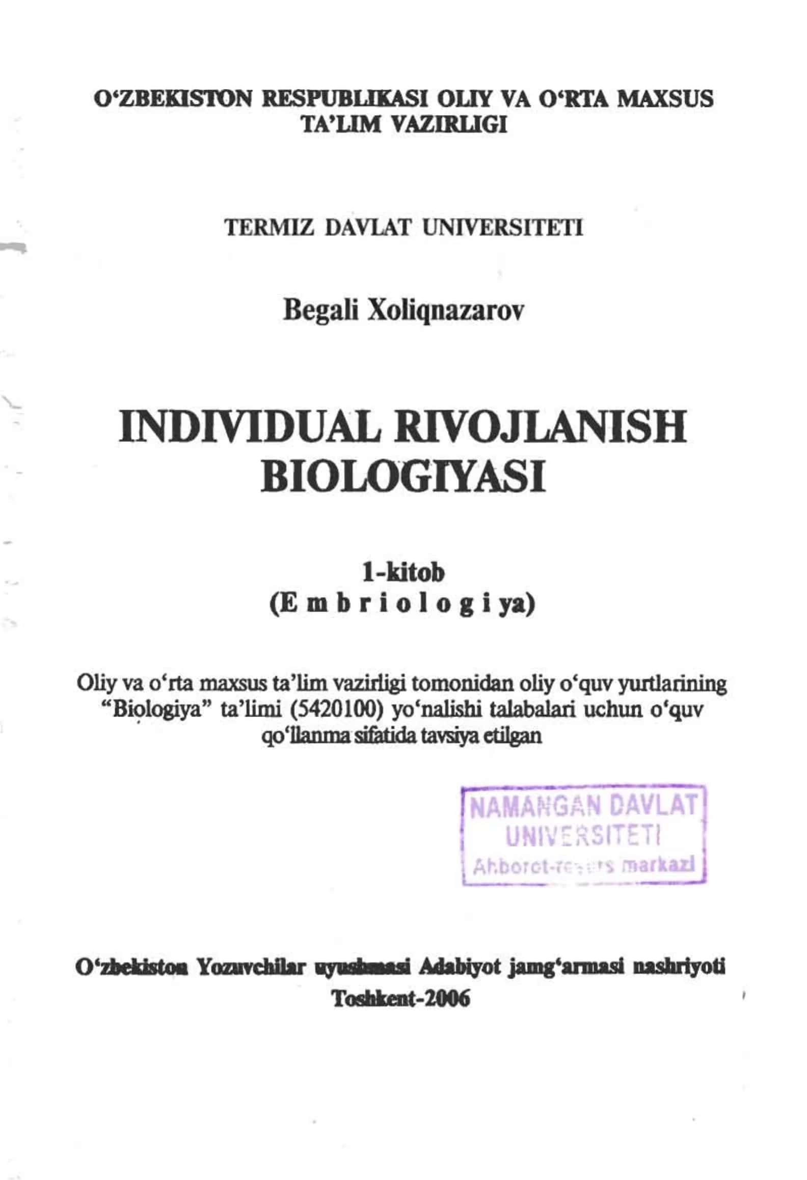 INDIVIDUAL RIVOJLANISH BIOLOGIYASI 2