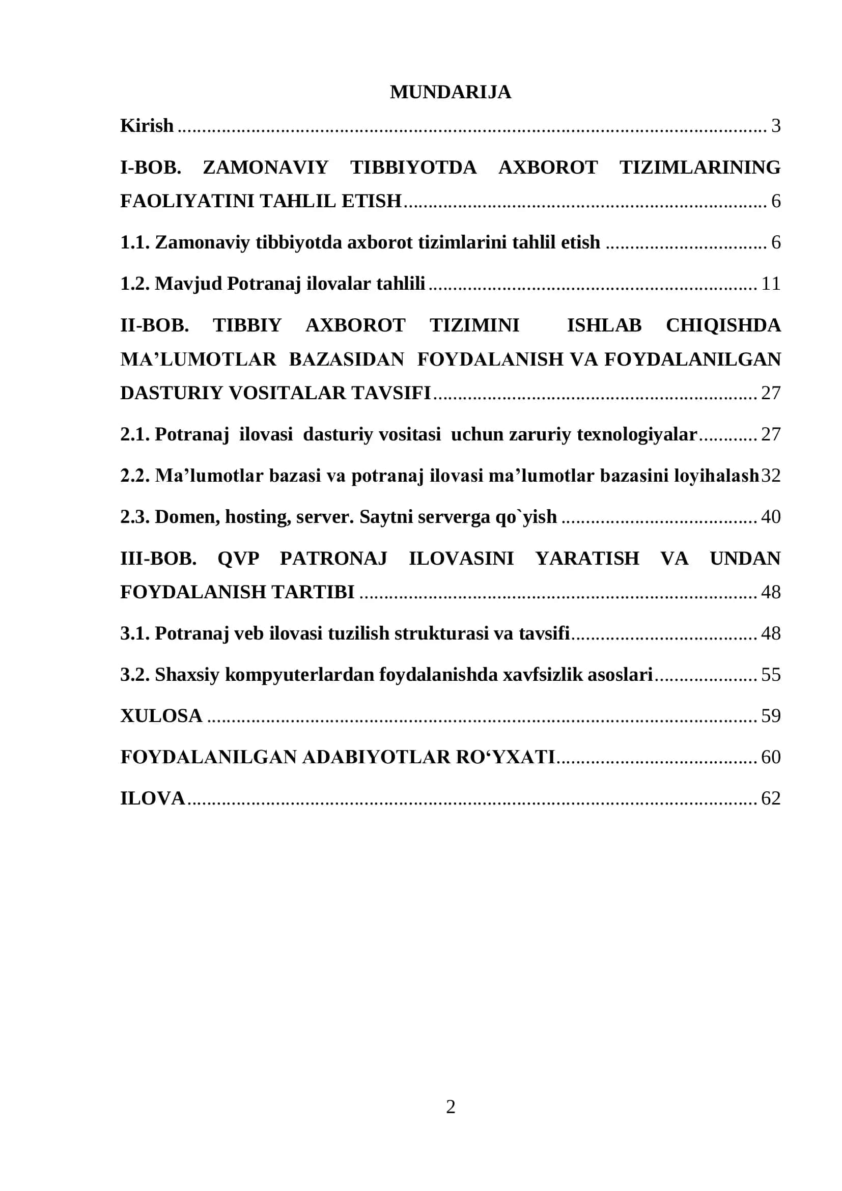 Zamonaviy Tibbiyotda Axborot tizimlari diplom ishi 2