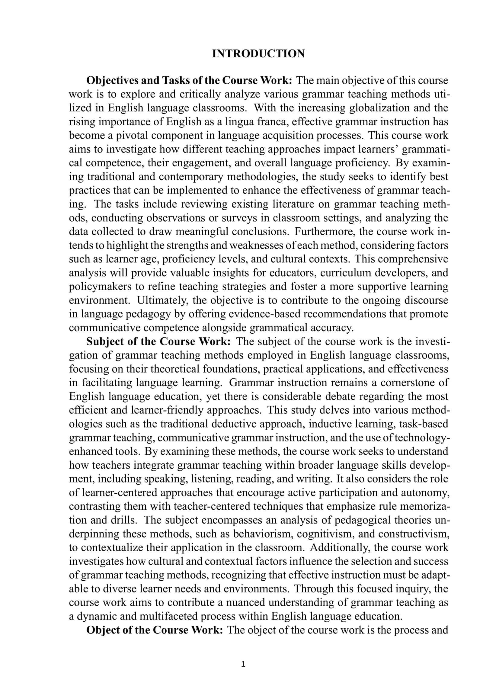 Objectives and Tasks of the Course Work 2