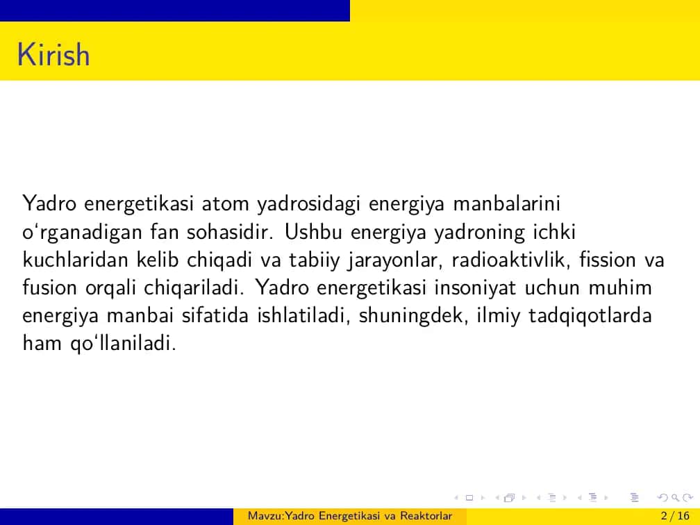 Yadro Energetikasi va Reaktorlar 2