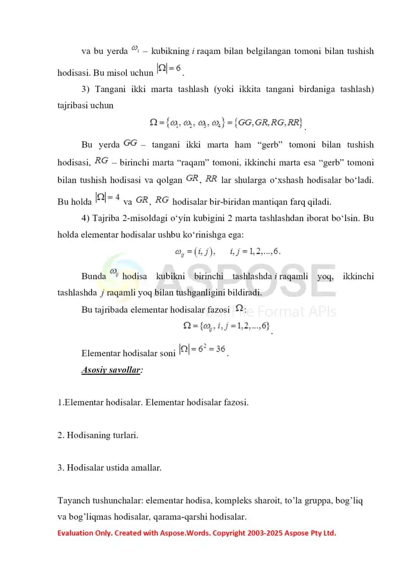 Elementar hodisalar fazosi 2