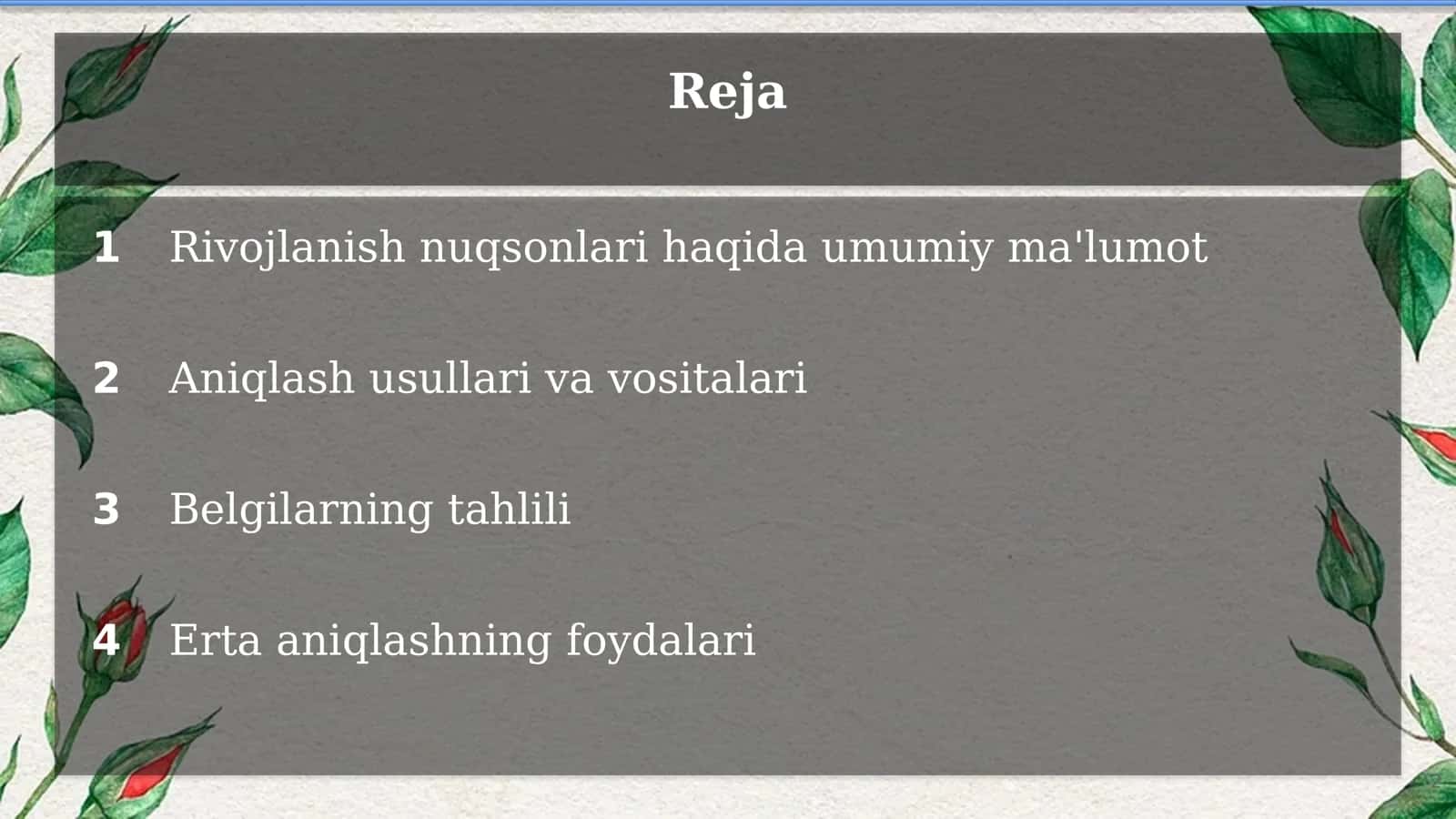 Rivojlanish nuqsonlarini erta aniqlash 2