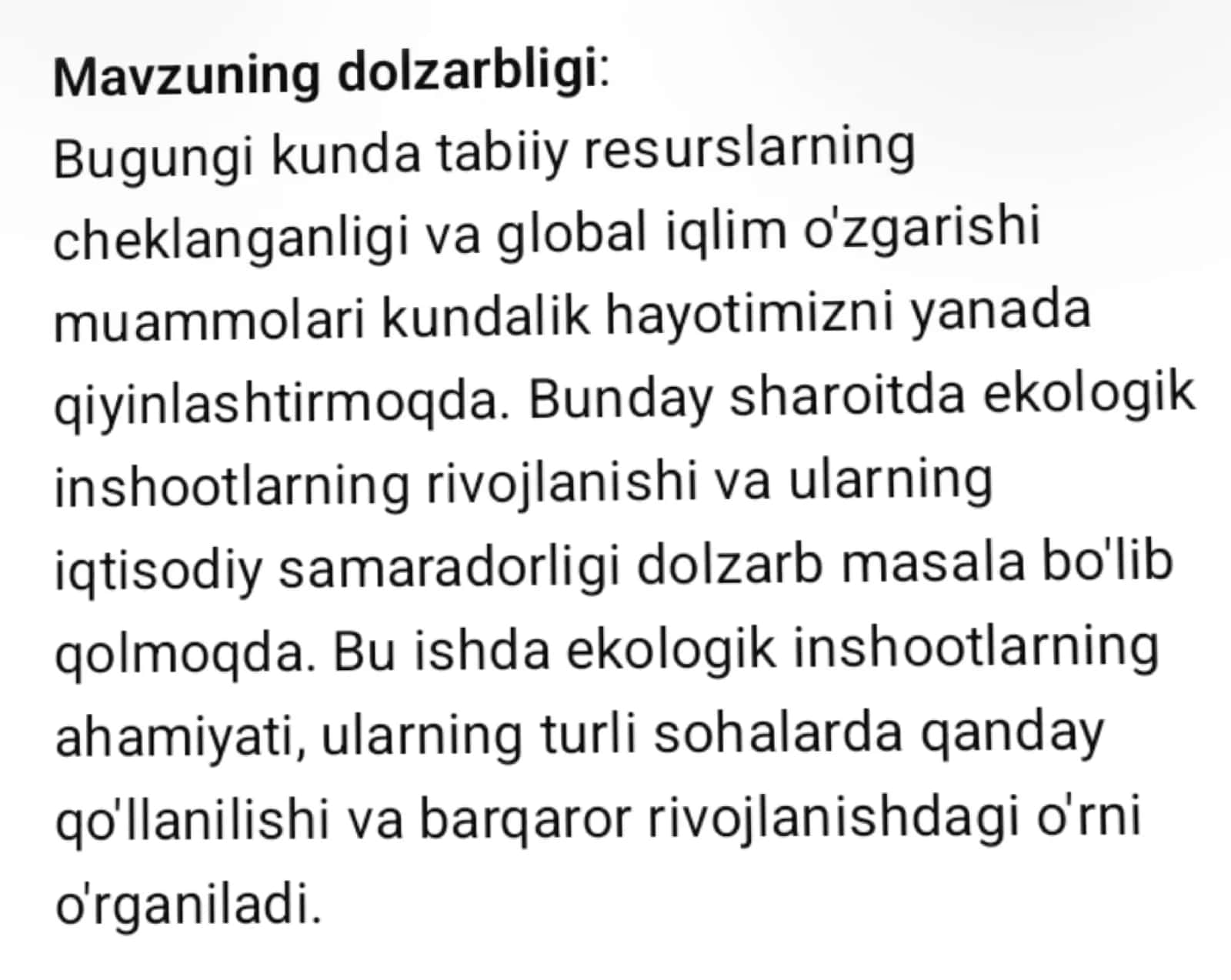 Ekologik inshootlarning ahamiyati 2
