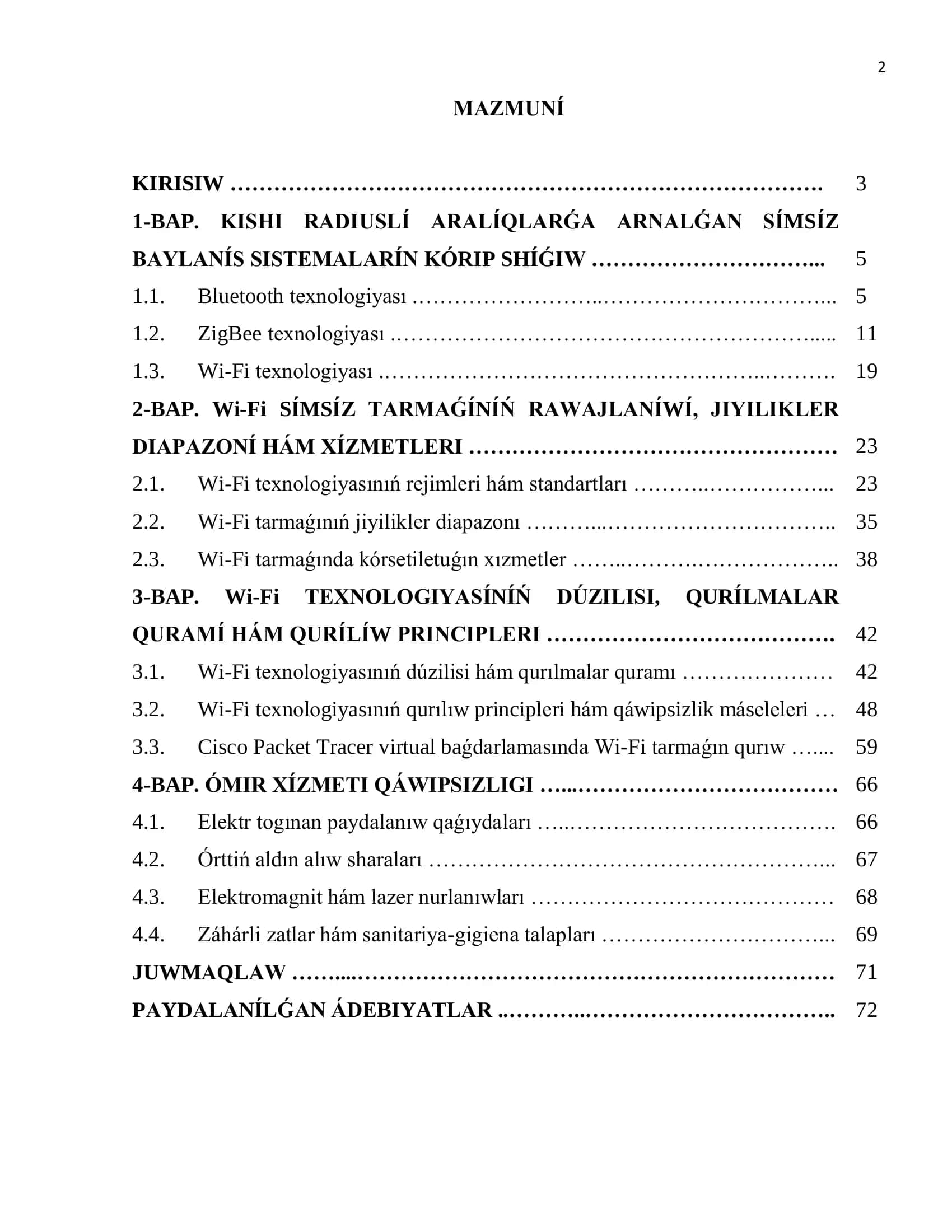 Wi-Fi texnologiyasınıń dúzilisi hám qurılıw principlerin úyreniw 2