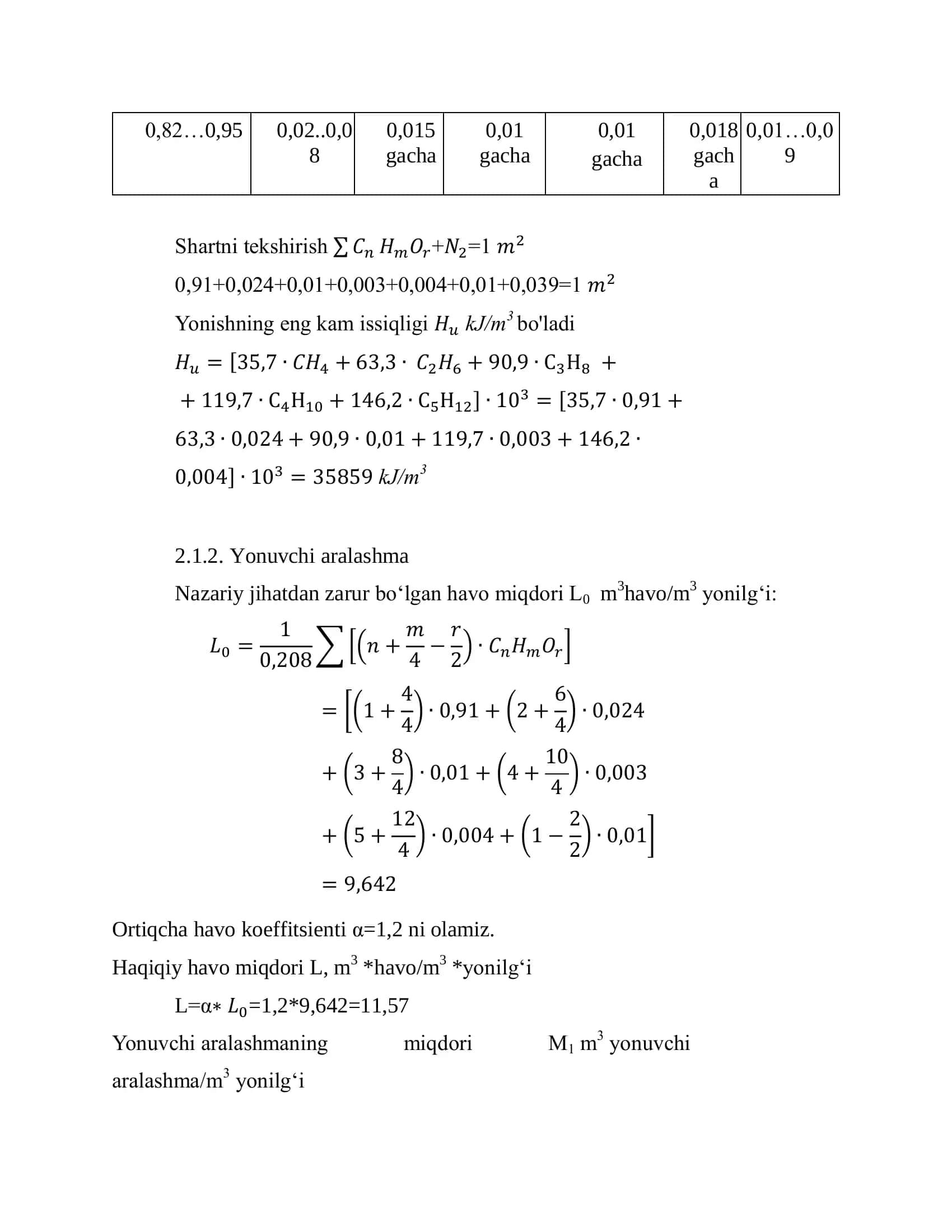 Gazda ishlaydigan dvigatelining issiqlik hisobi 2