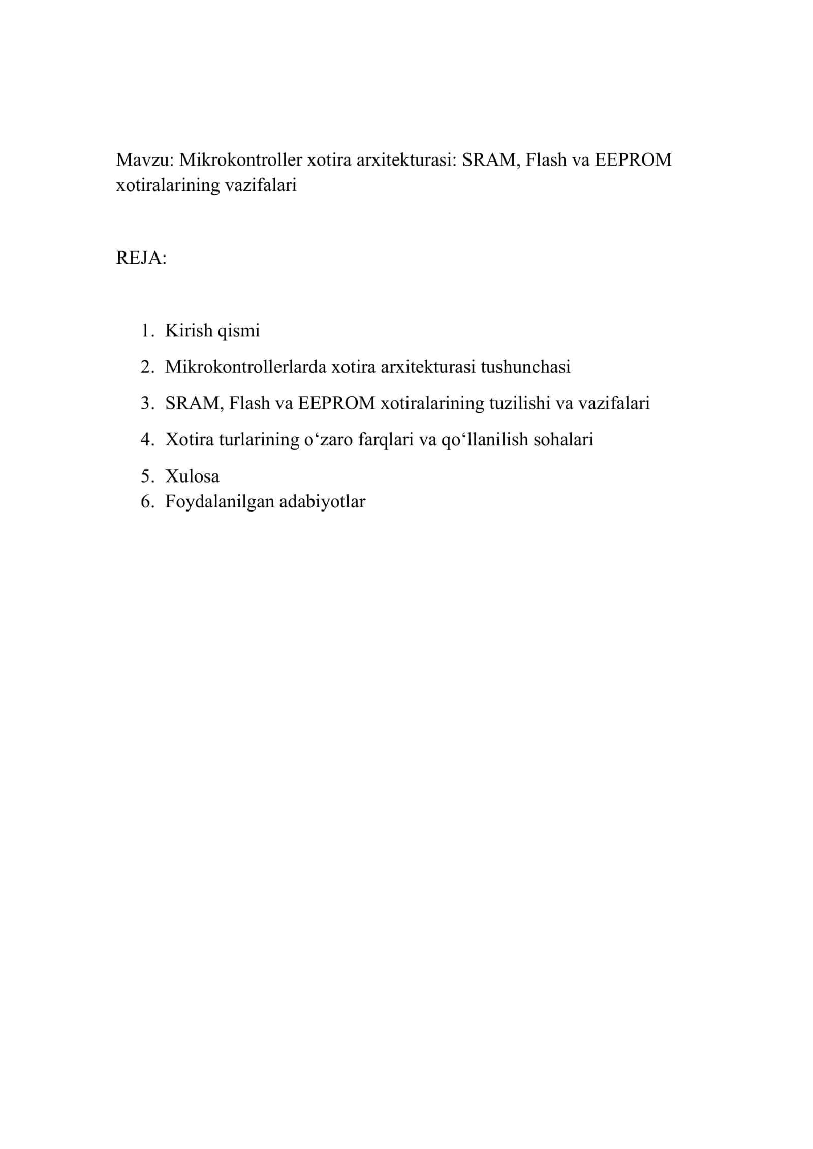 Mikrokontroller xotira arxitekturasi: SRAM, Flash va EEPROM xotiralarining vazifalari 2