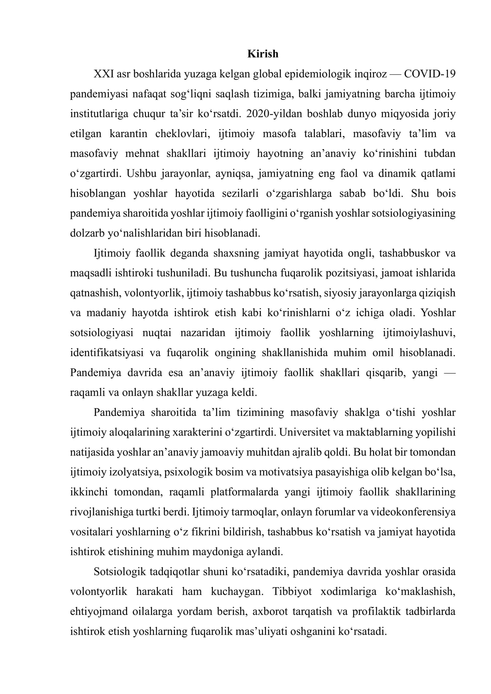 PANDEMIYA SHAROITIDA YOSHLAR IJTIMOIY FAOLLIGI 2