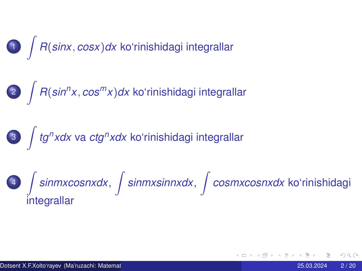 TRIGONOMETRIK IFODALARNI INTEGRALLASH 2