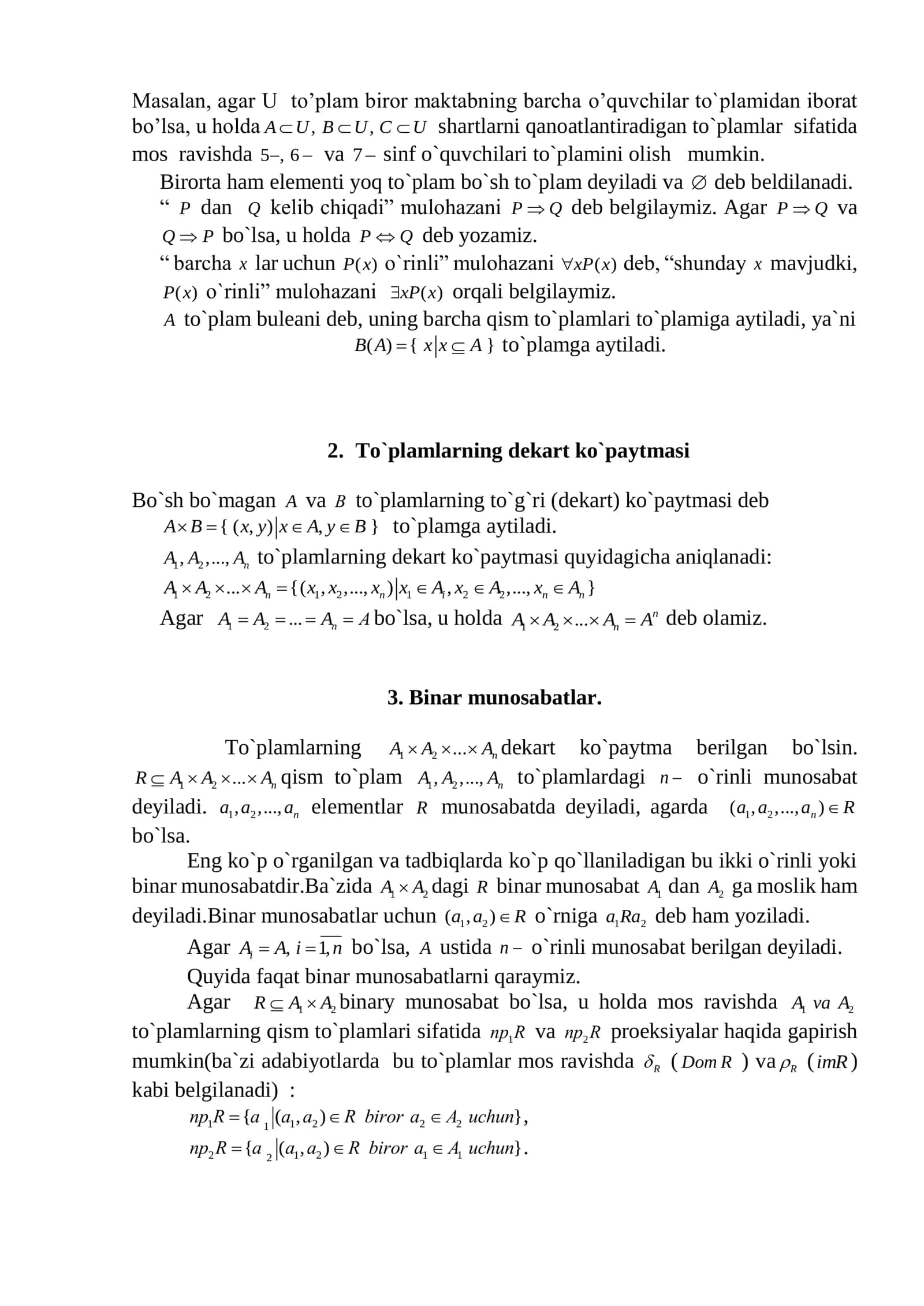 To`plamlar va ular ustida amallar 2