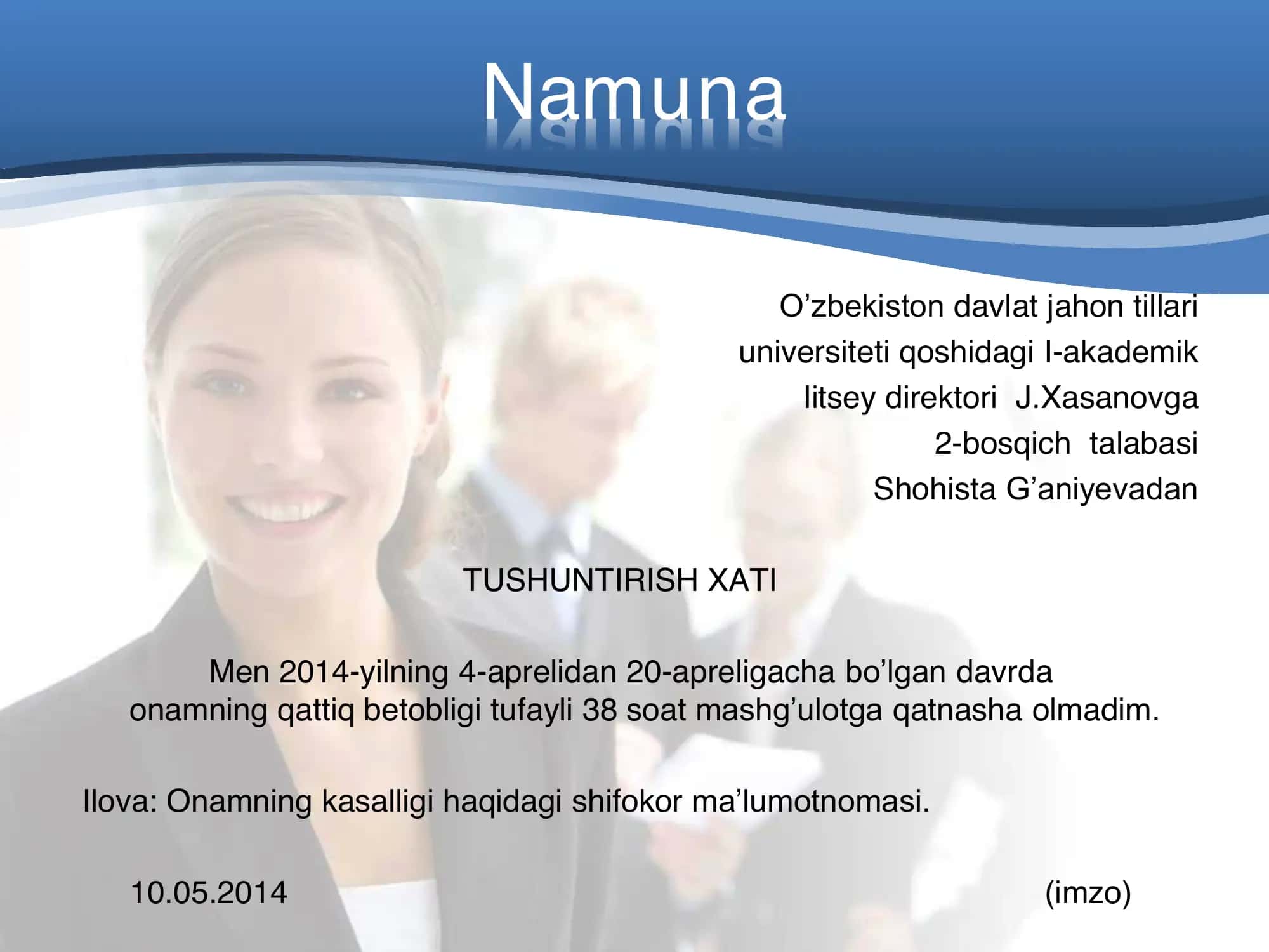 Tushuntirish xati namuna va qoidalari 2
