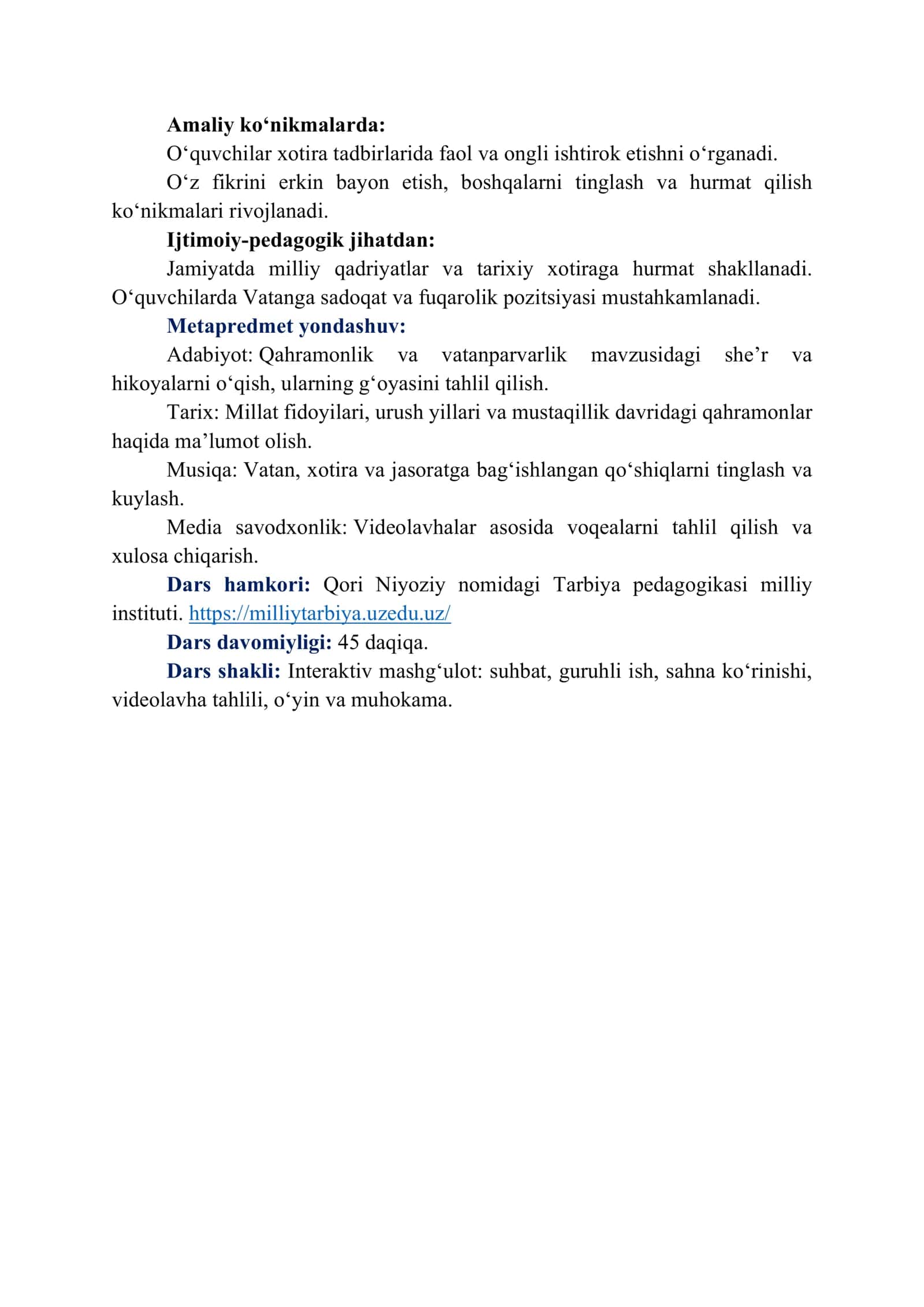 “Millat fidoyilari. Xotira va qadrlash” 2