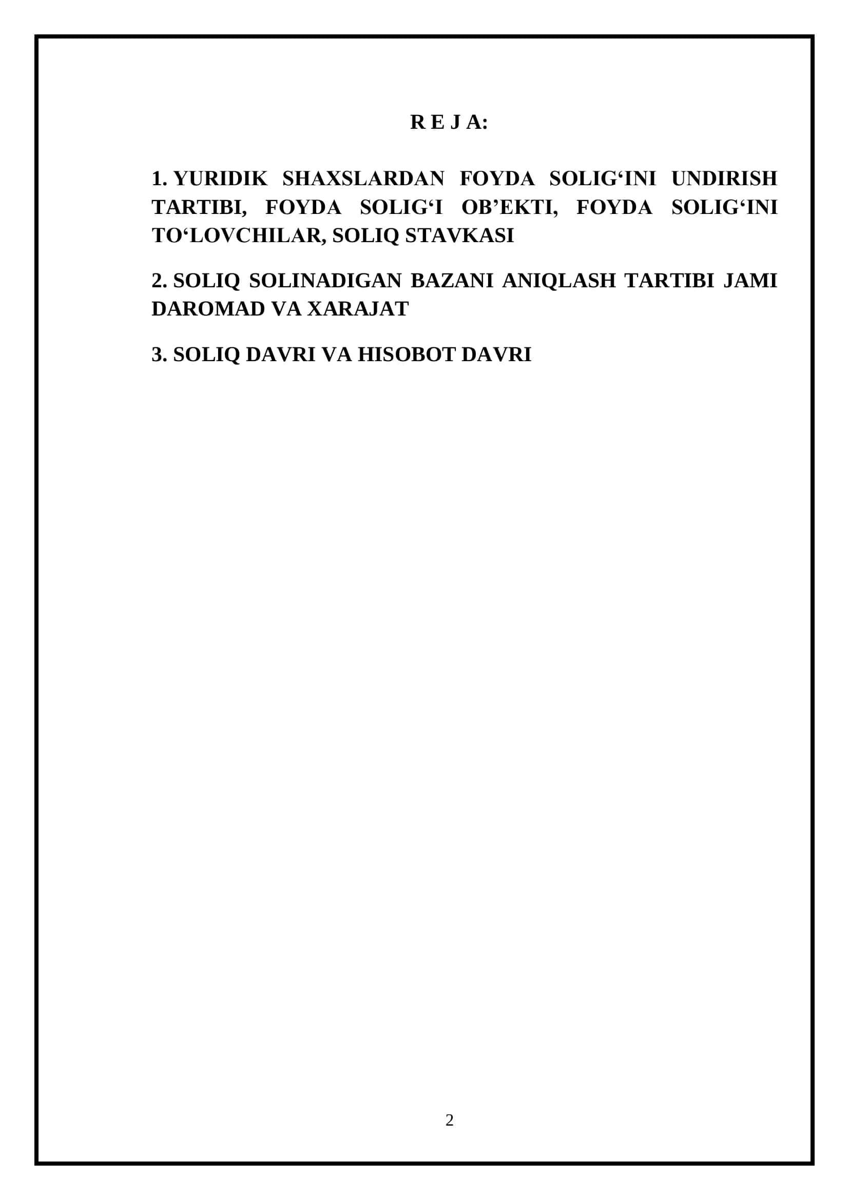 O‘ZBEKISTON RESPUBLIKASI DAVLAT SOLIQ QO‘MITASI HUZURIDAGI FISKAL INSTITUT SST-2S-11-21-GURUH 3-KURS TALABASI URAZBAEV NURMUROD ULUG‘BEKOVICH REFERAT 2