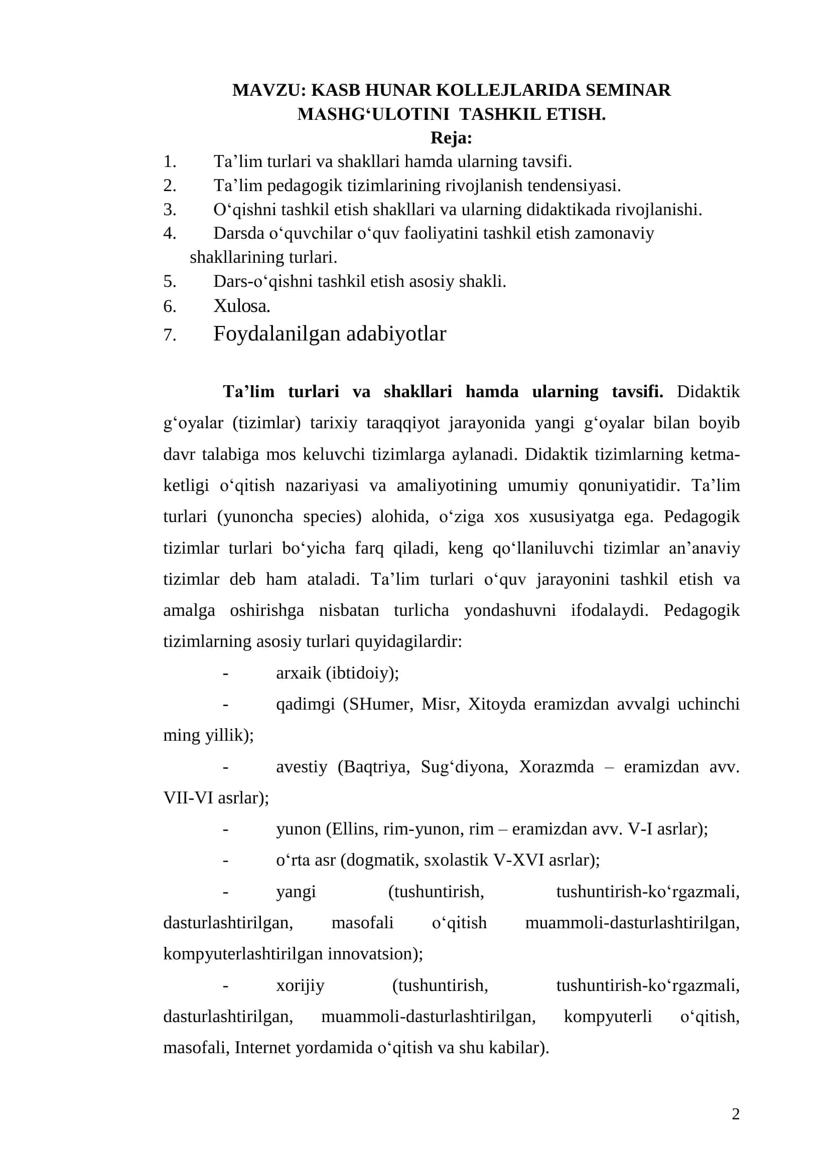 KASB HUNAR KOLLEJLARIDA SEMINAR MASHG‘ULOTINI TASHKIL ETISH 2