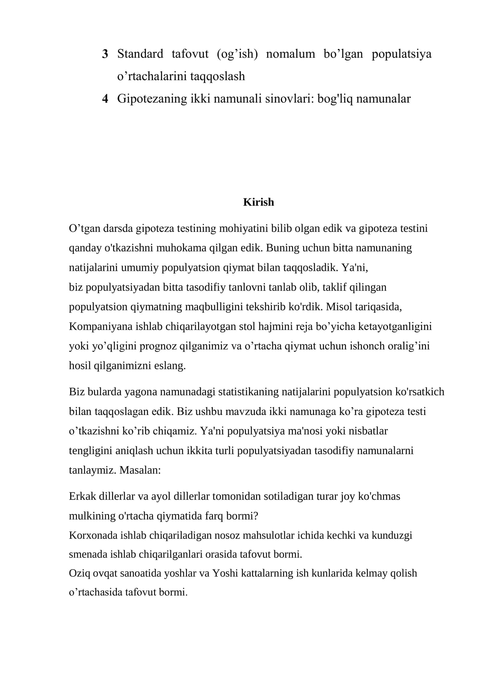Gipotezaning ikki namunaga asoslangan testi 2