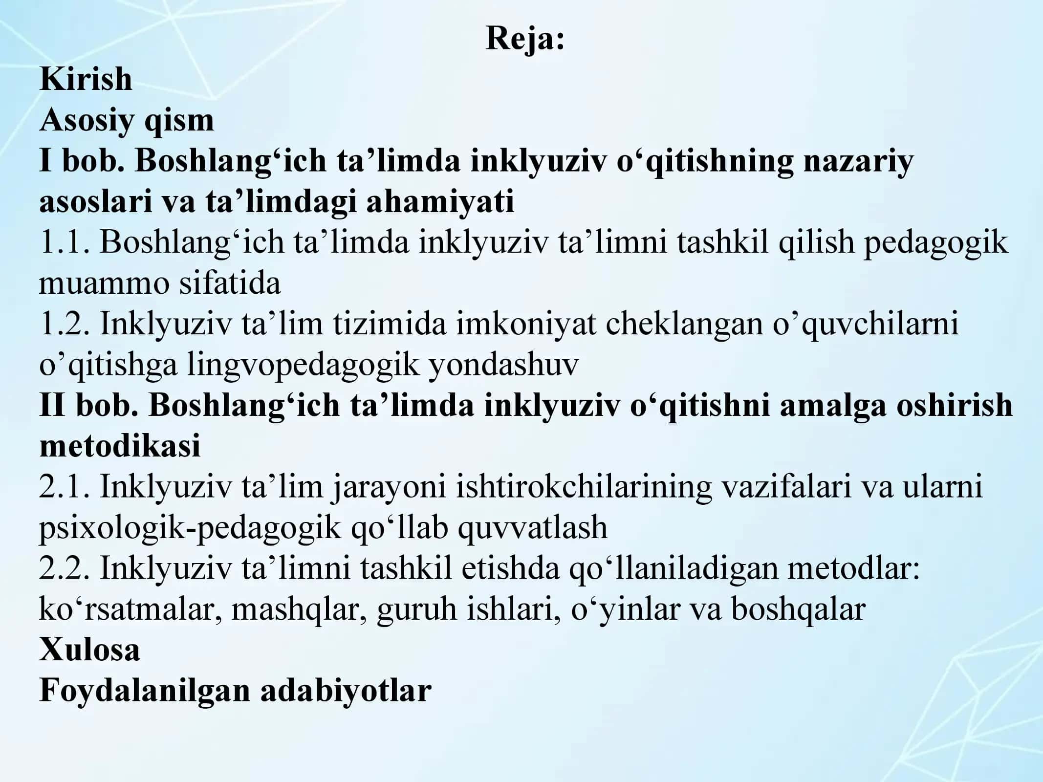 Boshlangʻich taʼlimda inklyuziv oʻqitish metodikasi 2