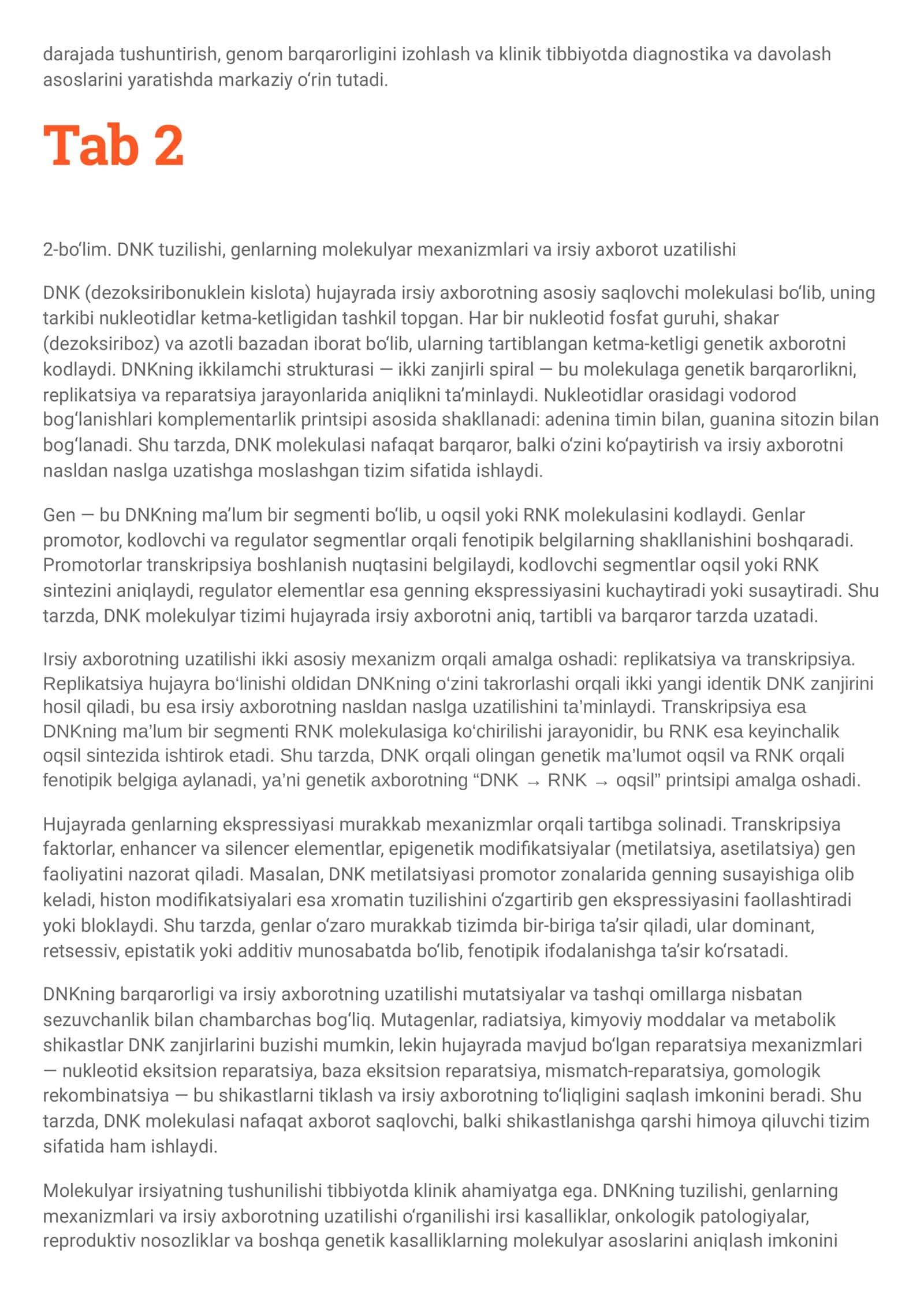 Molekulyar genetika va irsiyat tushunchasi 2