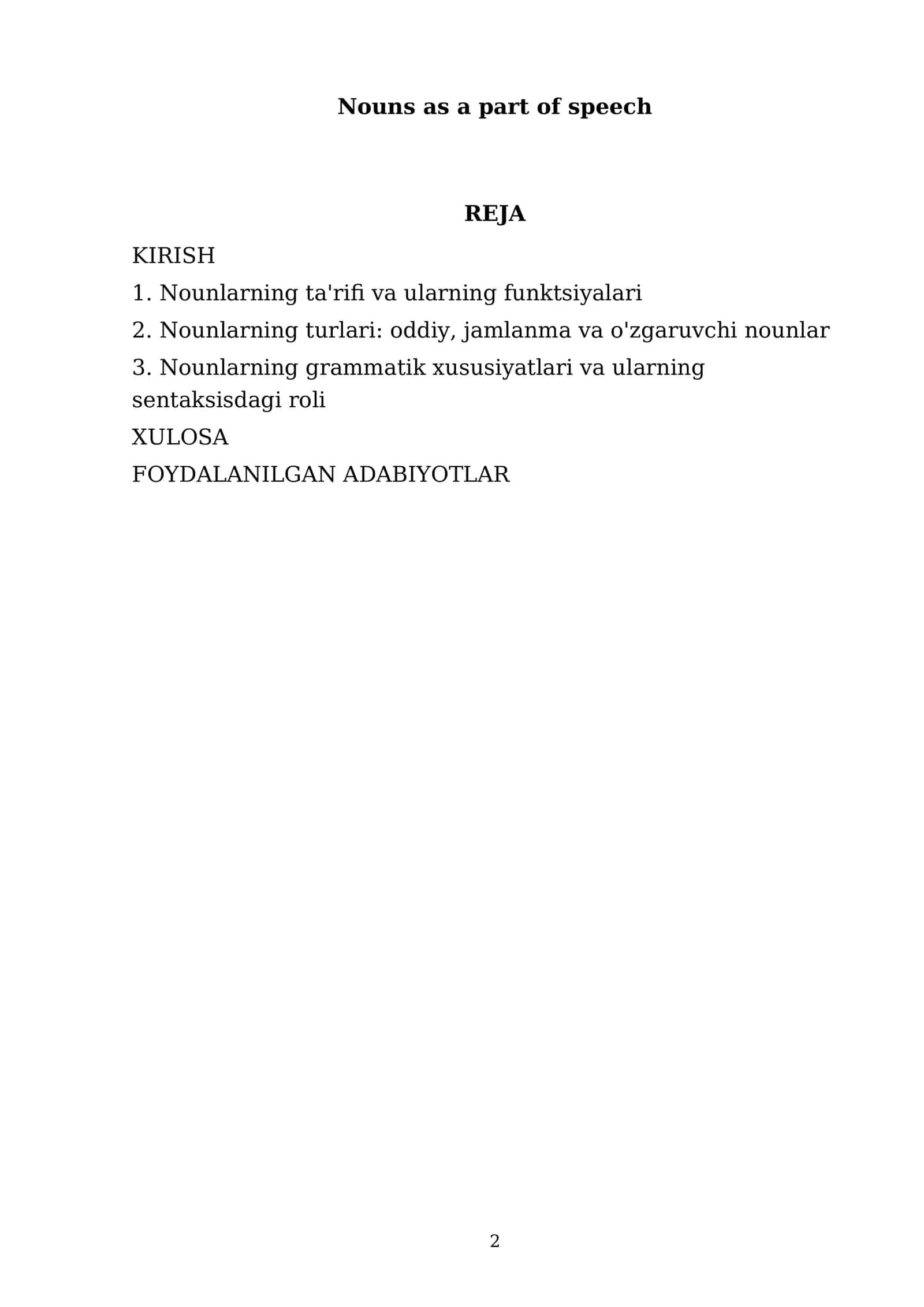 Nounlarning ta'rifi va ularning funktsiyalari 2