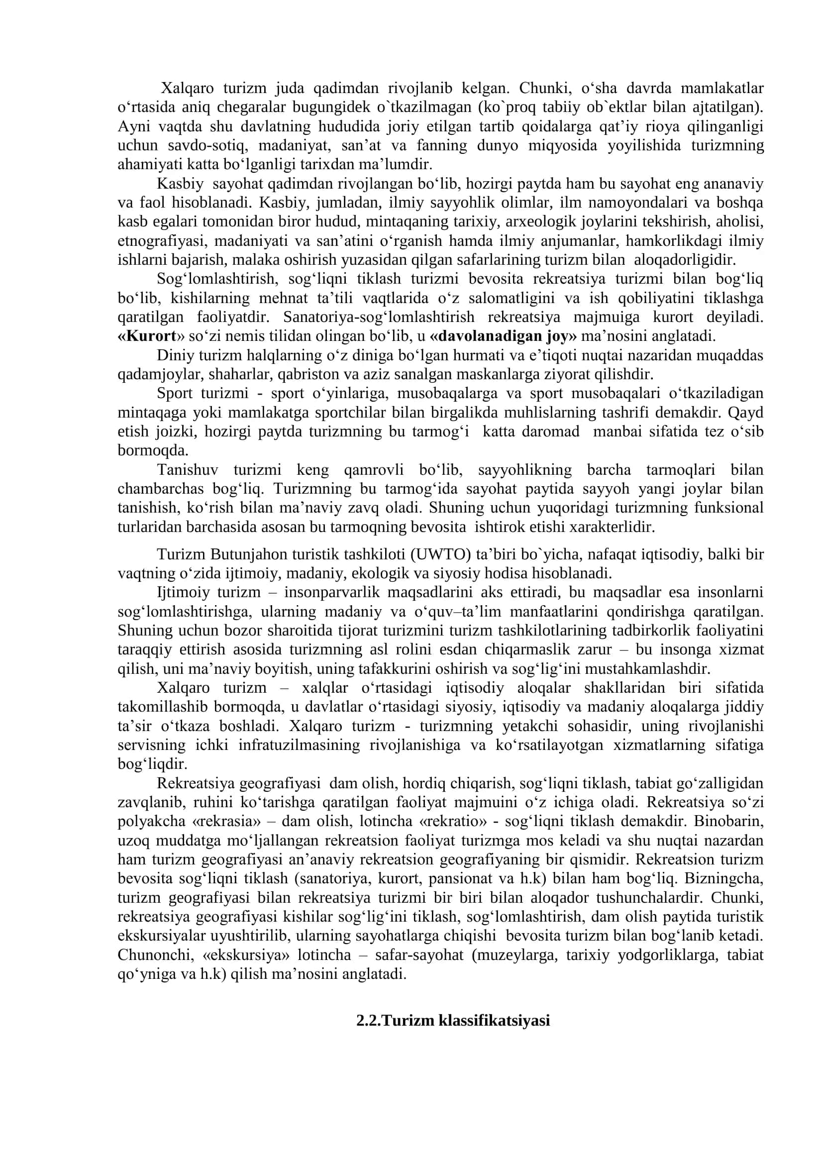 Turizm turlari va klassifikatsiyasi 2