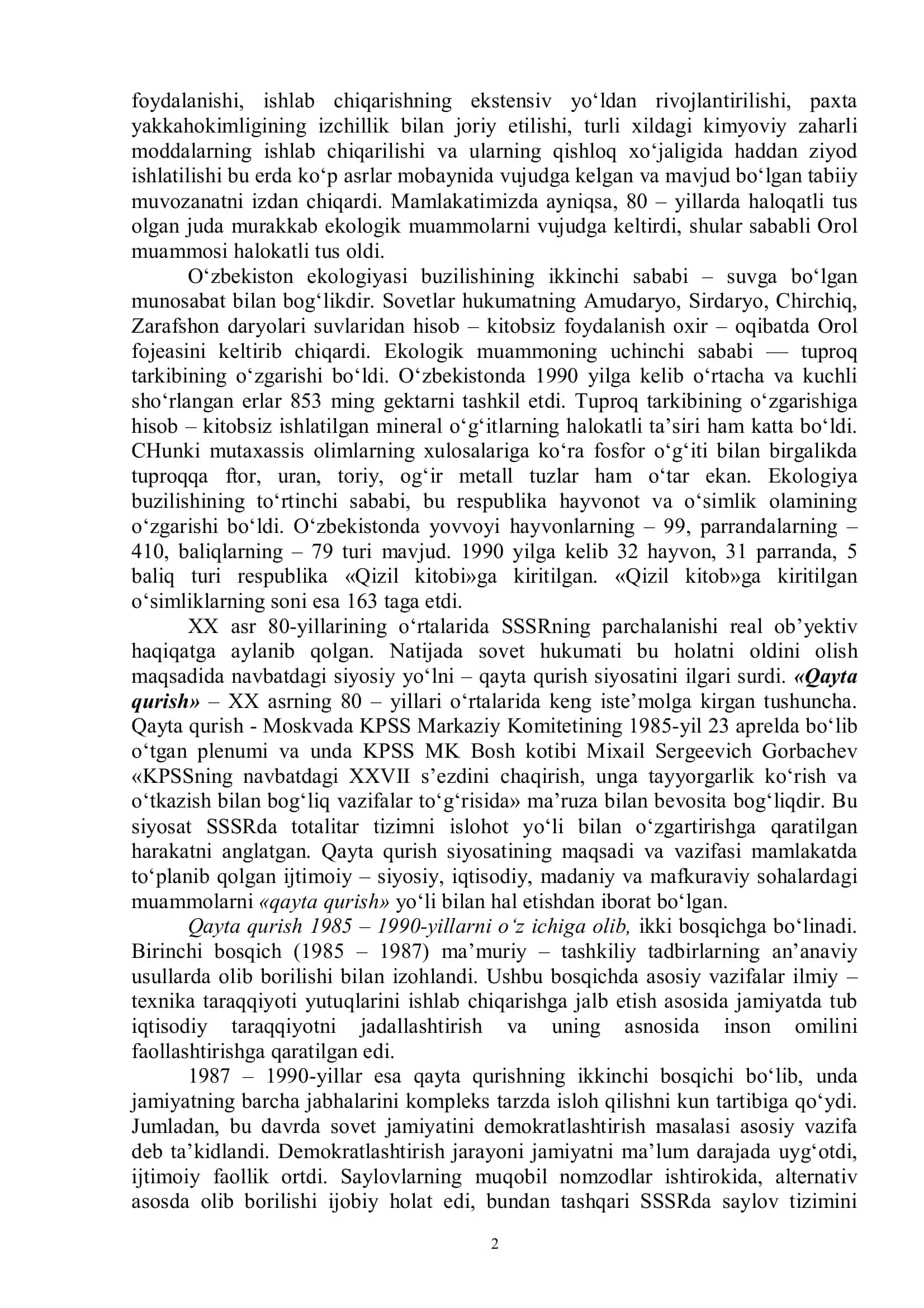 Mustaqillikka erishish arafasida O‘zbekistondagi ijtimaioy-siyosiy jarayonlar 2