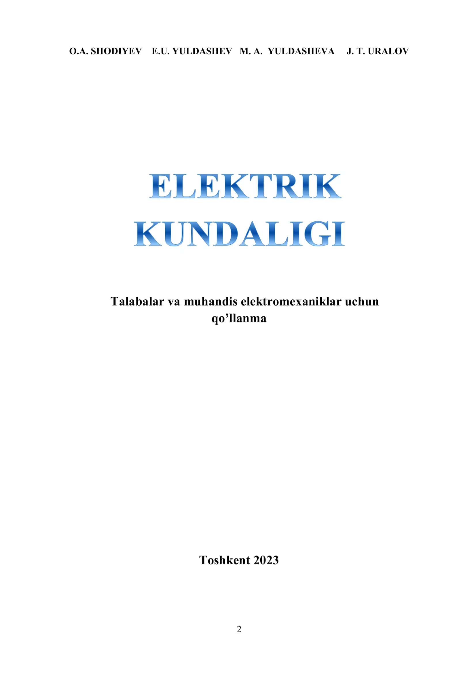 Elektrik kundaligi. Uslubiy qo’llanma 2