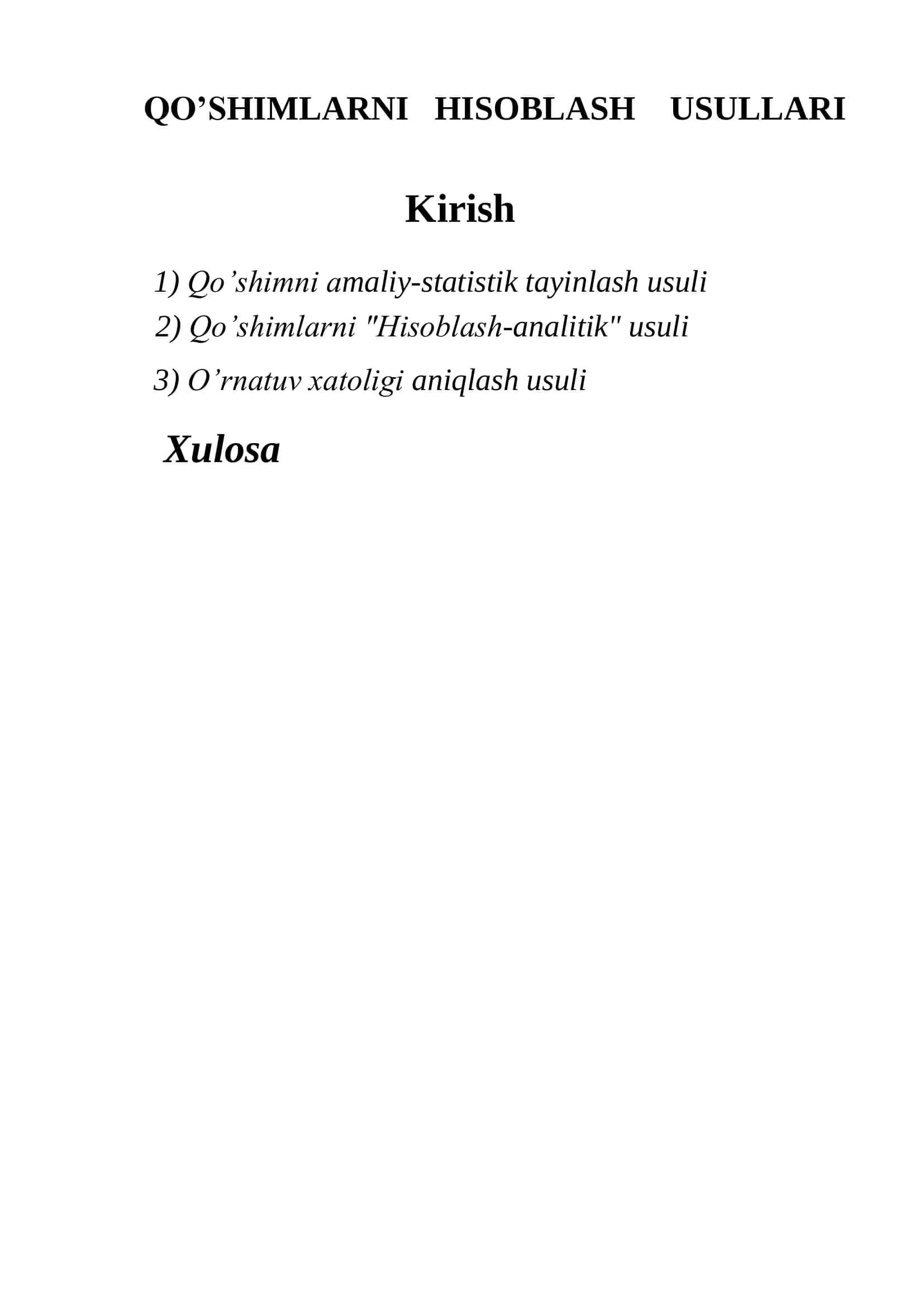 Qo’shimlarni hisoblash usullari 2