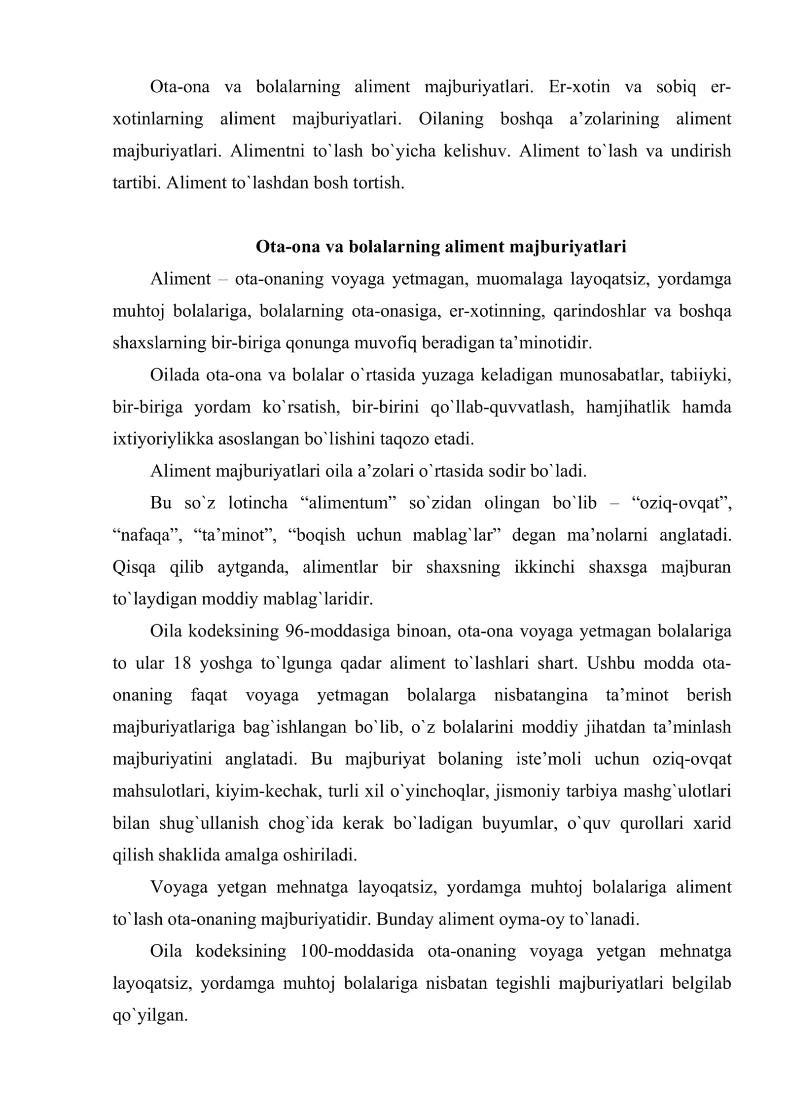 Aliment majburiyatlari 2