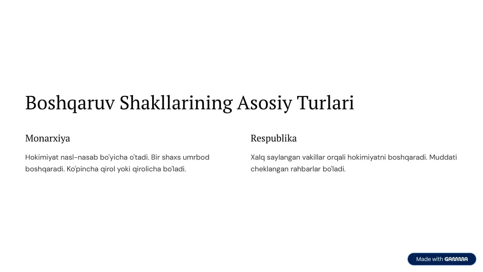 Boshqaruv Shakllarining Asosiy Turlari 2