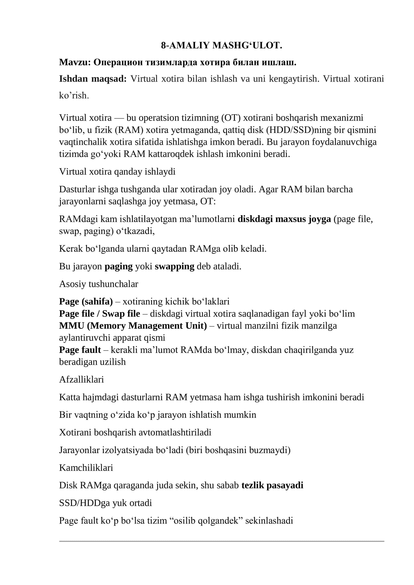 Operatsion tizimlar bo'yicha 8-amaliy ish 2