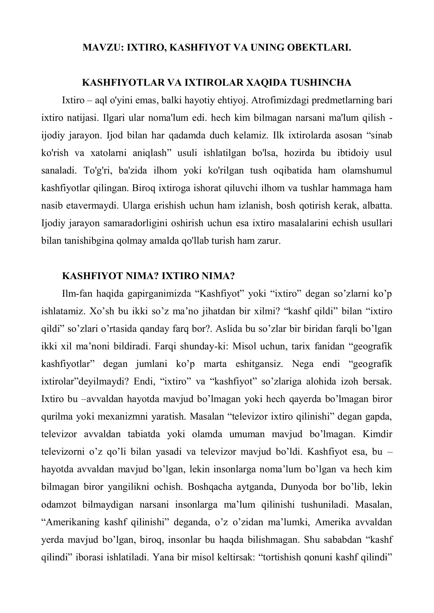 IXTIRO, KASHFIYOT VA UNING OBЕKTLARI 2